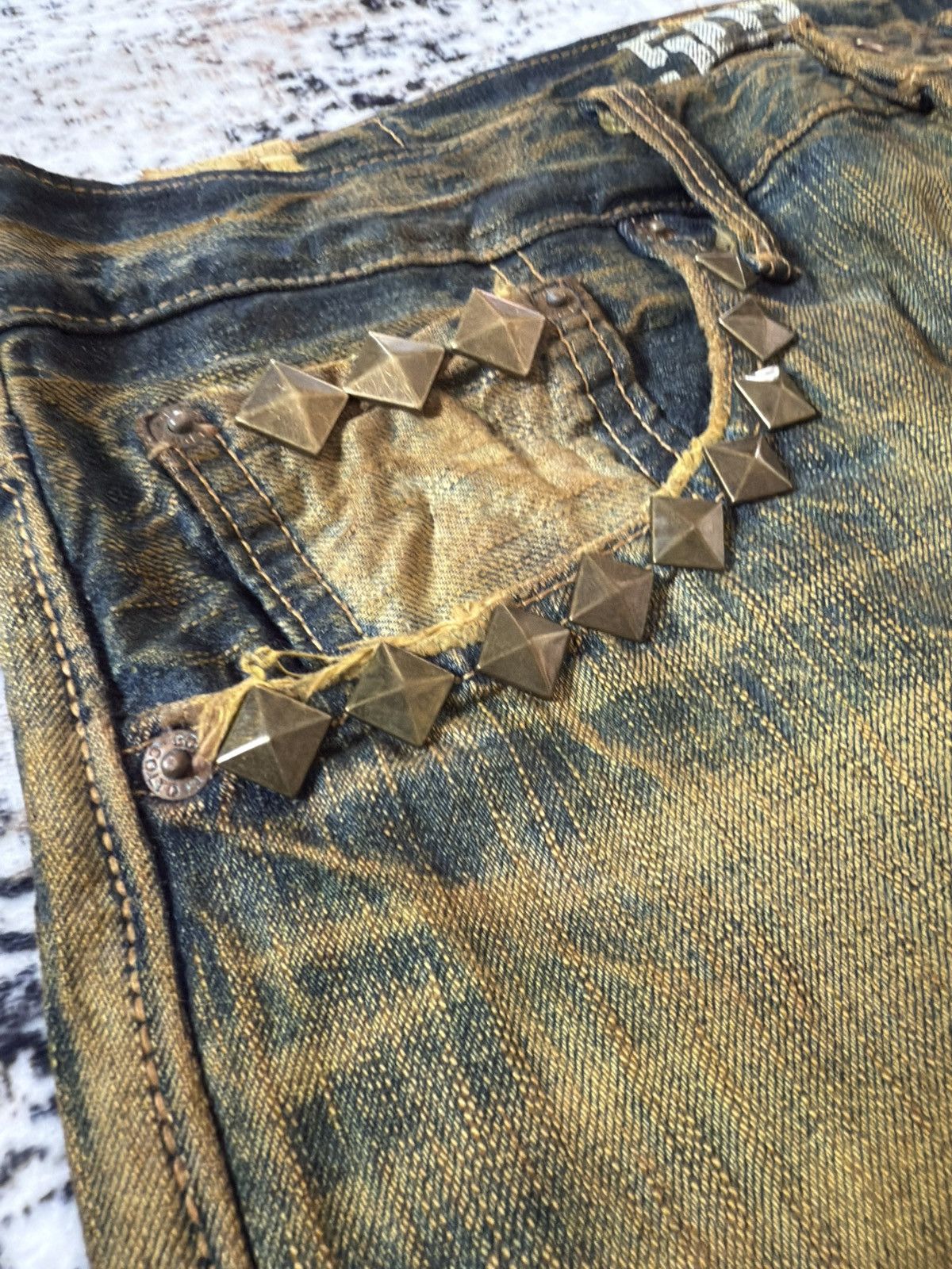 If Six Was Nine EDWIN 503 Muddy Wash Patin Fade Studded Loose Jeans Size US 32 / EU 48 - 5 Thumbnail