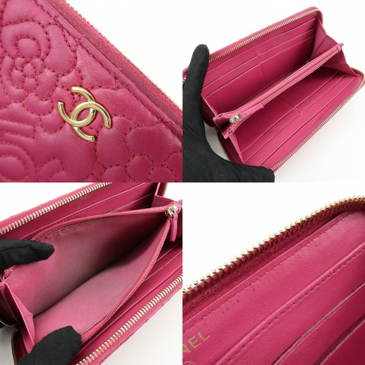 Chanel Chanel Camellia No.5 CC Logo Calfskin Zippy Long Wallet Pink Size ONE SIZE - 6 Thumbnail