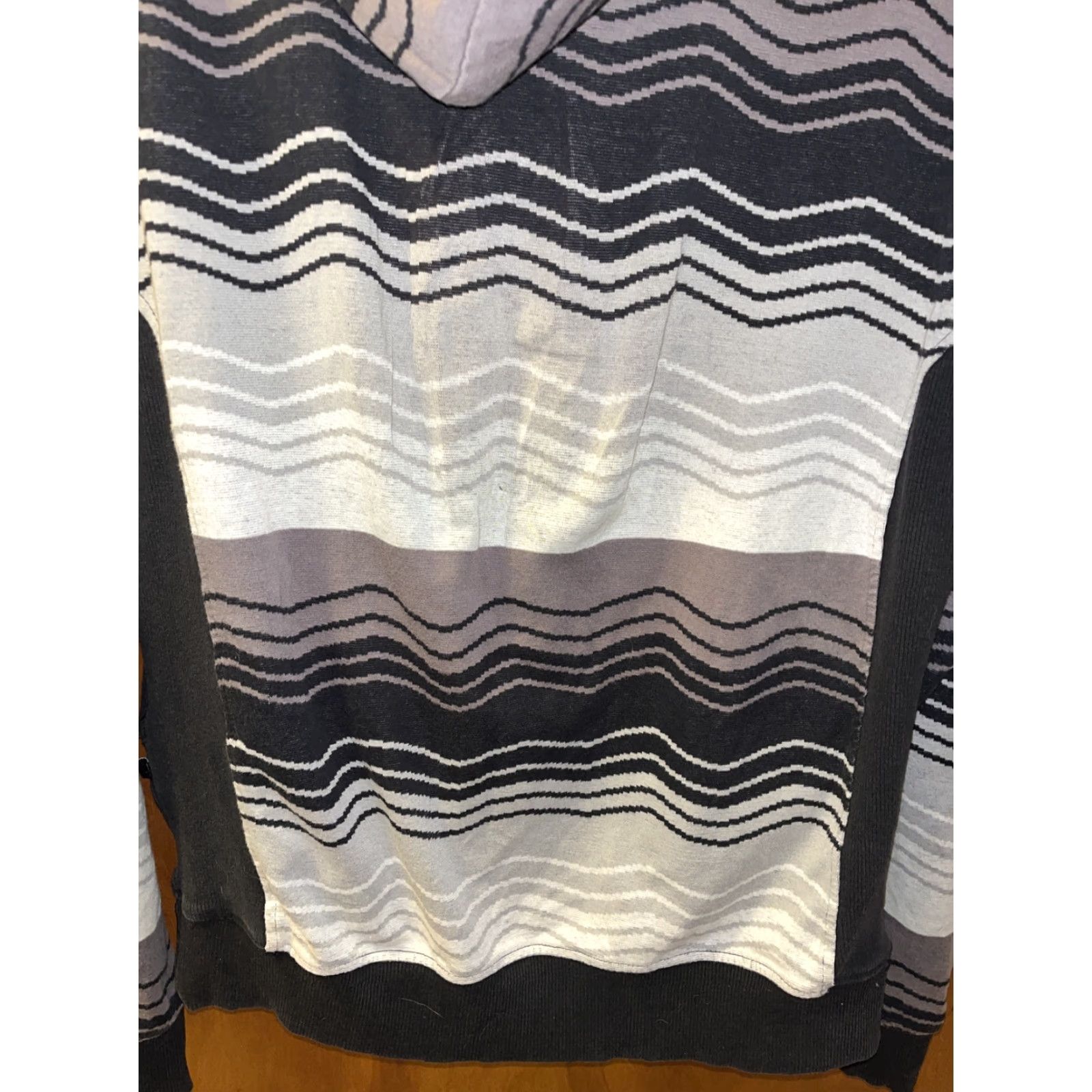 Vintage Play Cloths Mens Large Hooded Sweatshirt - Black Gray White Wavy Stripe Pullover Hip Hop Style Casual Winter Fall Spring Summer Size US L / EU 52-54 / 3 - 7 Thumbnail