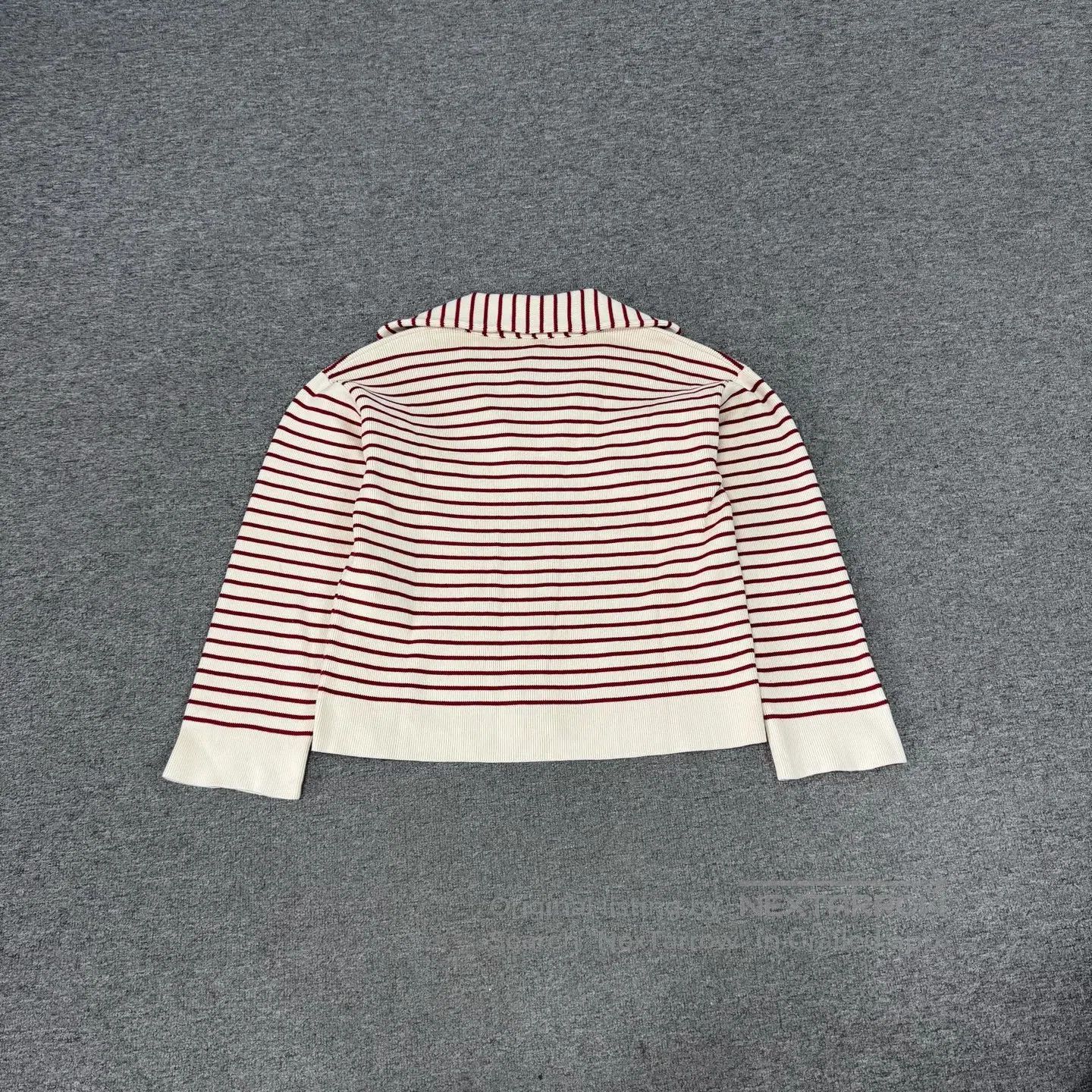 Celine CELINE Off-white with red stripes V-neck, short knit top| Size M / US 6-8 / IT 42-44 - 2 Thumbnail