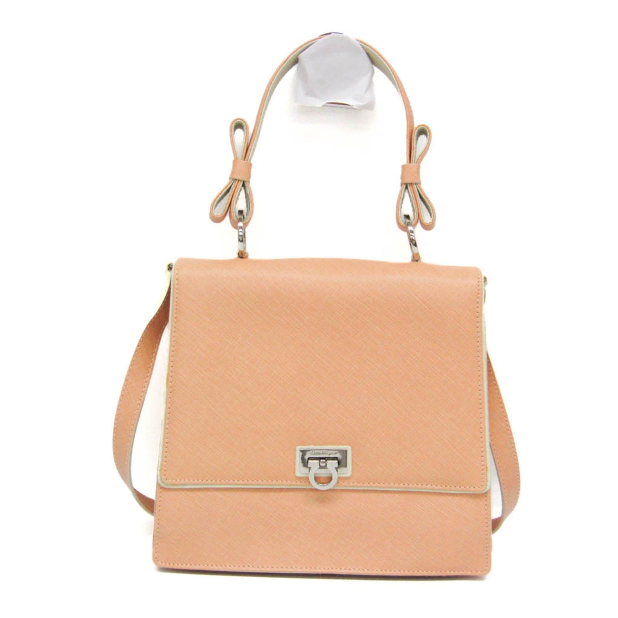 Salvatore Ferragamo Salvatore Ferragamo Gancini Vara Ribbon Handle BW-21 6852 Women's Leather Handbag,Shoulder Bag Pale Orange Size ONE SIZE - 1 Thumbnail