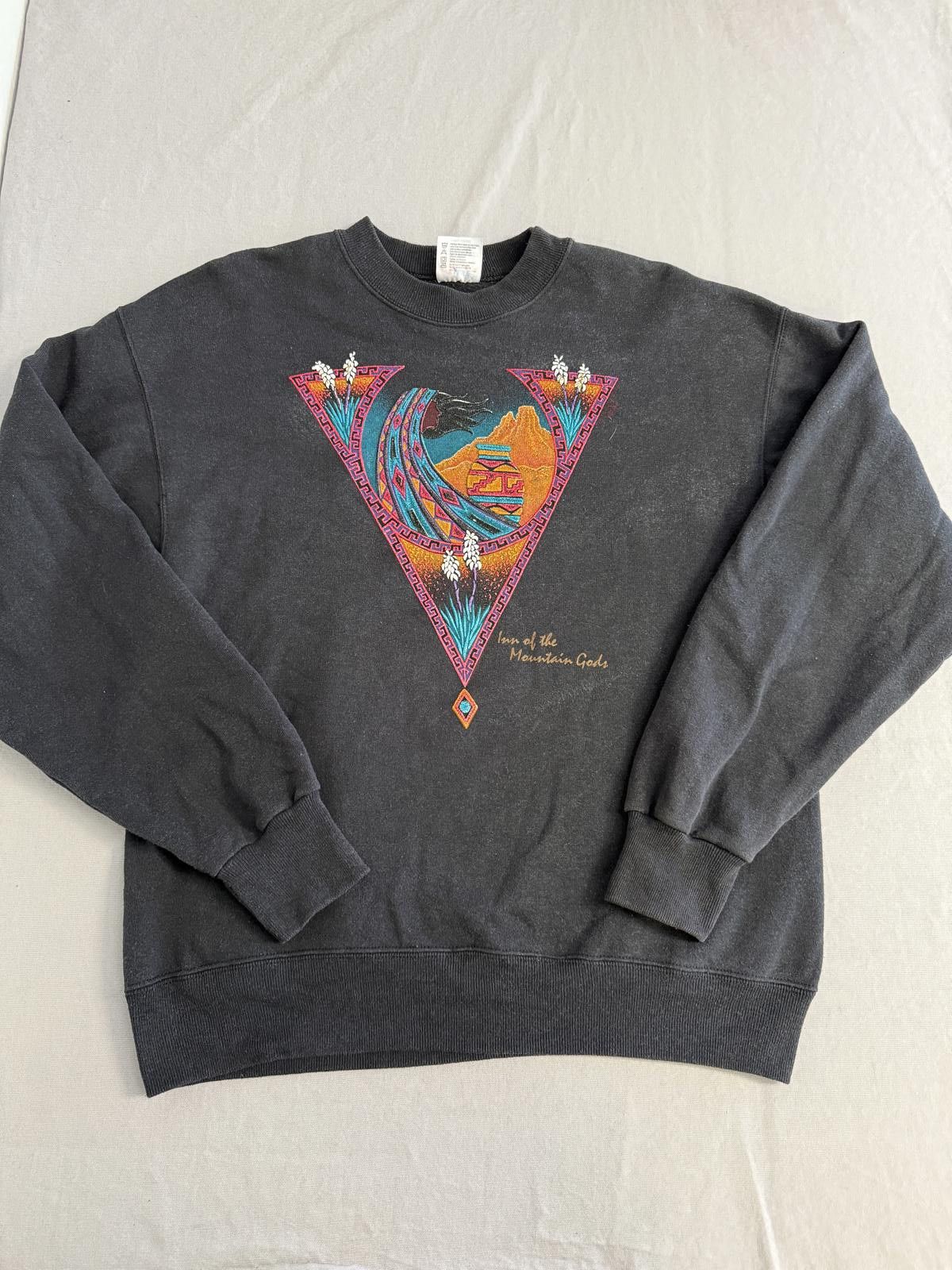 Faded Native Art Crewneck Inn of the Mountain Gods Tribal L