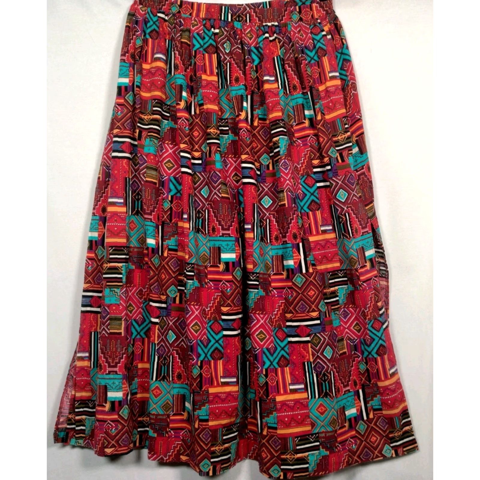 Native VINTAGE McCalls Women’s Maxi Skirt Long Patchwork Native Southwestern Geometric Casual Fall Spring Summer Winter Size 28" / US 6 / IT 42 - 3 Thumbnail