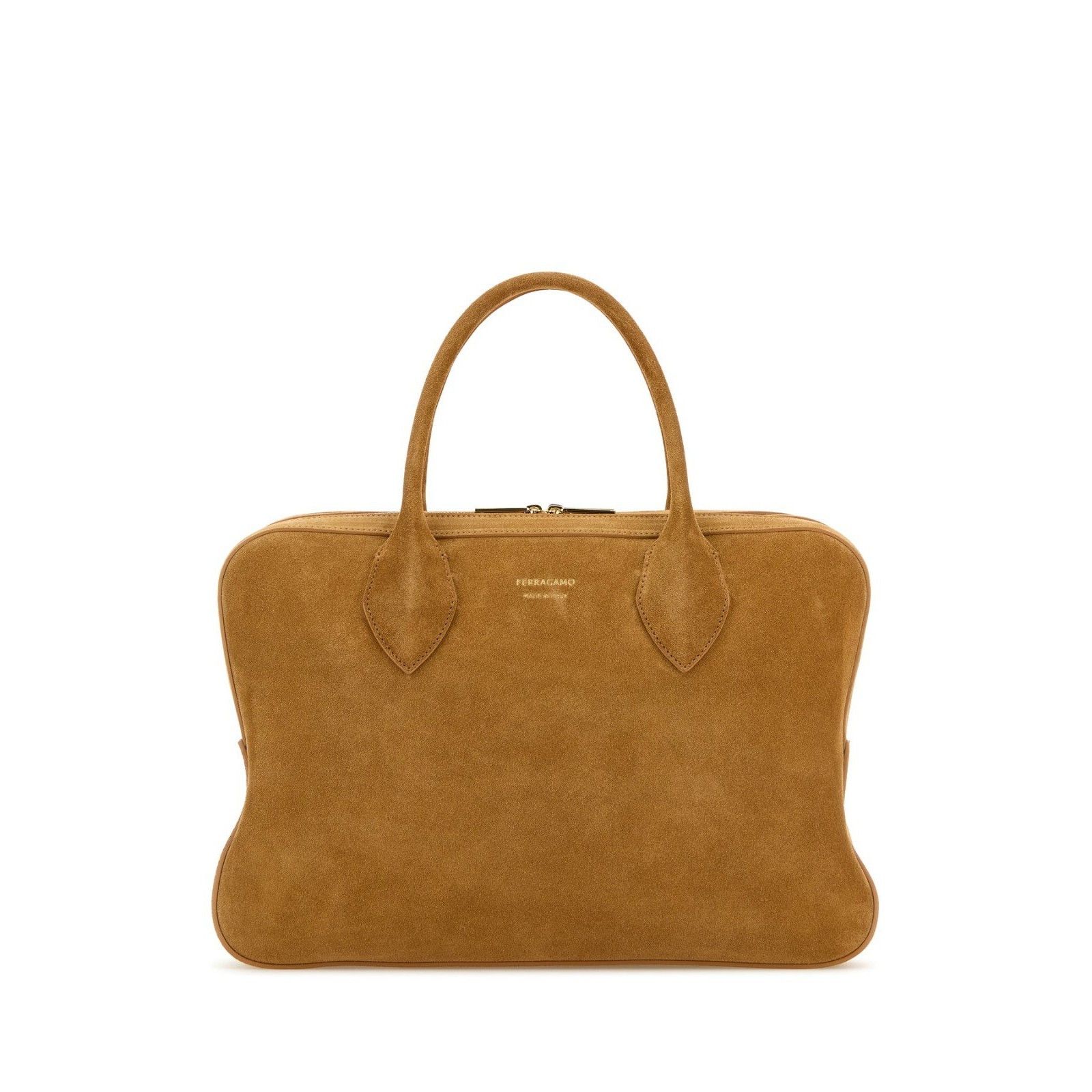 Salvatore Ferragamo FERRAGAMO Medium Brown Suede Top Handle Bag New & Authentic Size ONE SIZE - 1 Thumbnail