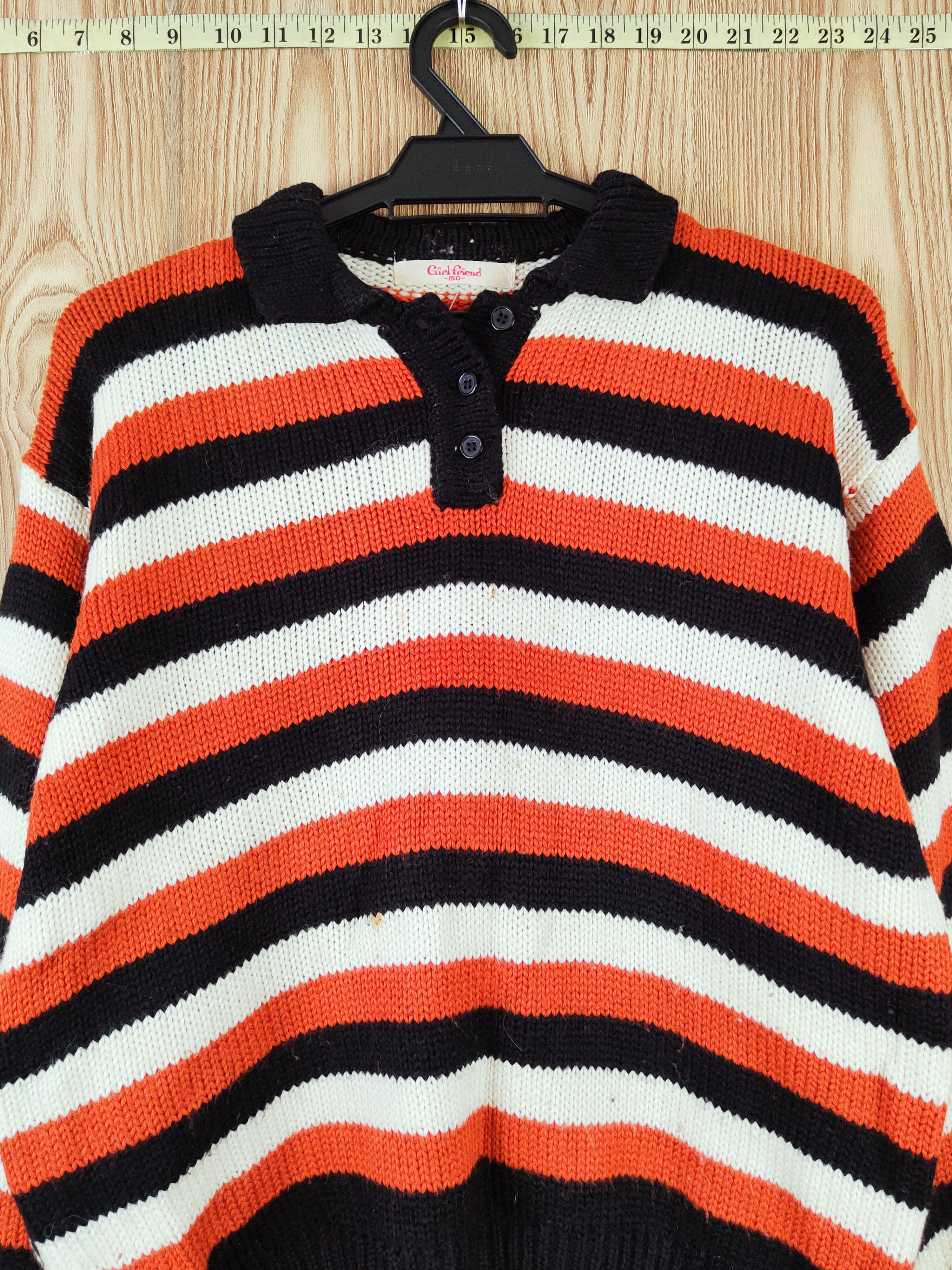 Japanese Brand × Vintage Girlfriend Black Orange Stripe Knitwear Sweatshirts #W750 Size US M / EU 48-50 / 2 - 2 Thumbnail