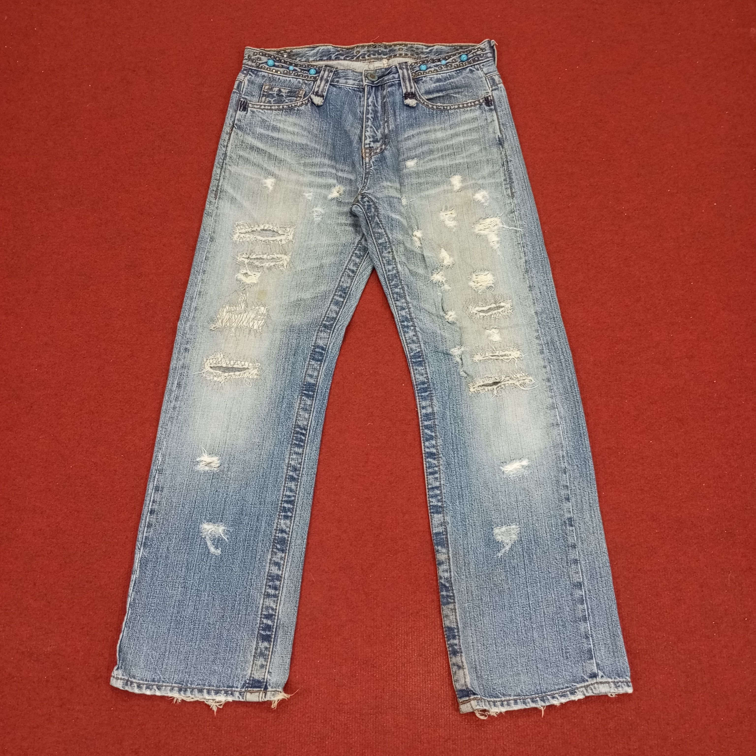 Vintage Distressed Jeans Rock Punk Style Streetwear Size US 34 / EU 50 - 1 Thumbnail