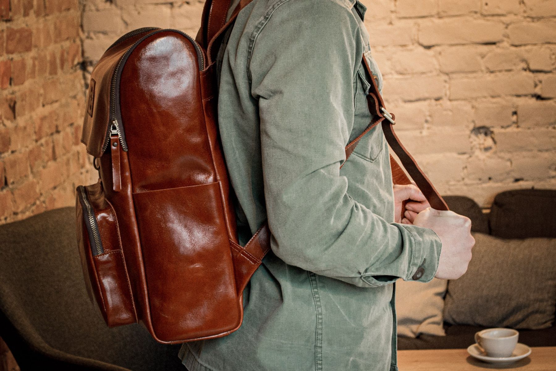Handmade Leather backpack. Genuine leather Size ONE SIZE - 3 Thumbnail