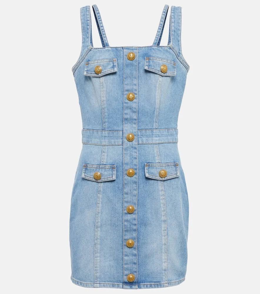 image of Balmain O1Srvl11E0524 Denim Mini Dress In Blue, Women's (Size Small)