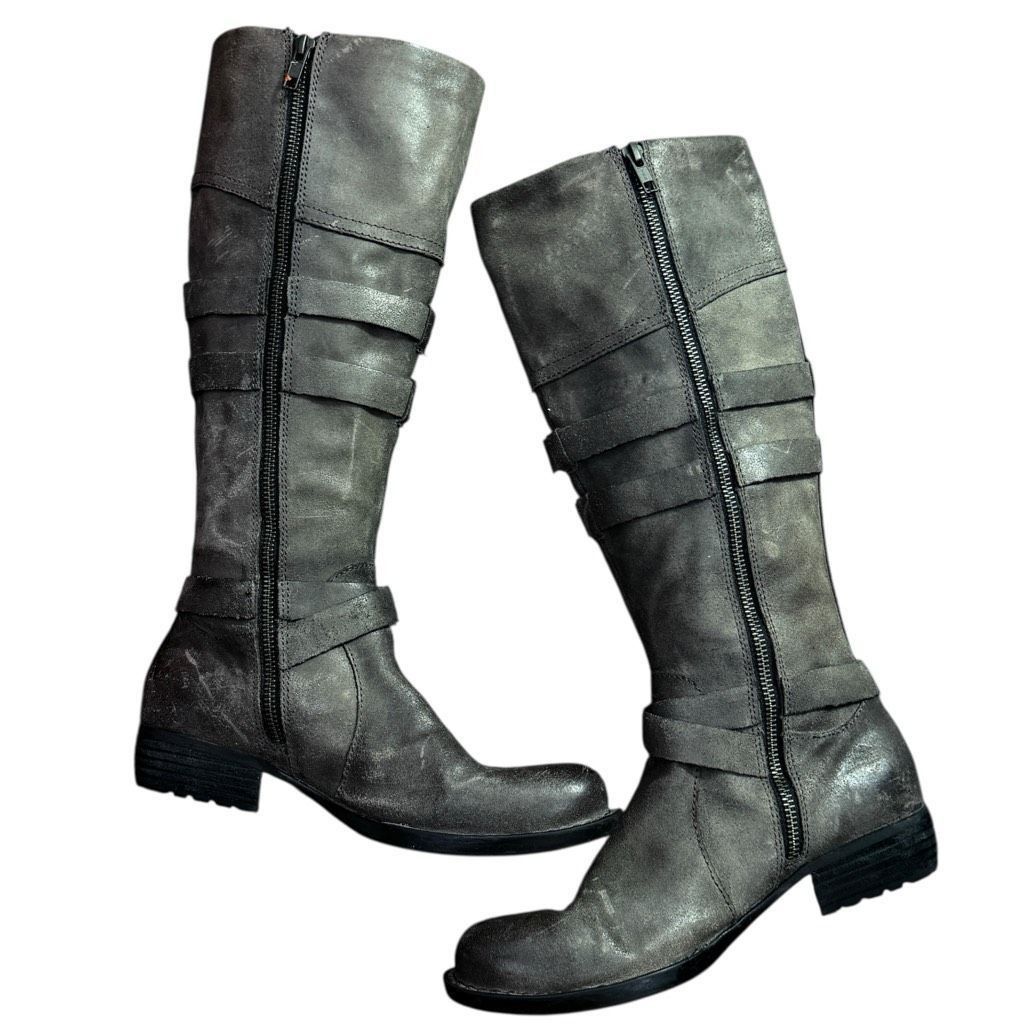 Born BORN Odom Leather Tall Riding Boots Gray Brown Distressed Bu Size US 6.5 / IT 36.5 - 2 Thumbnail