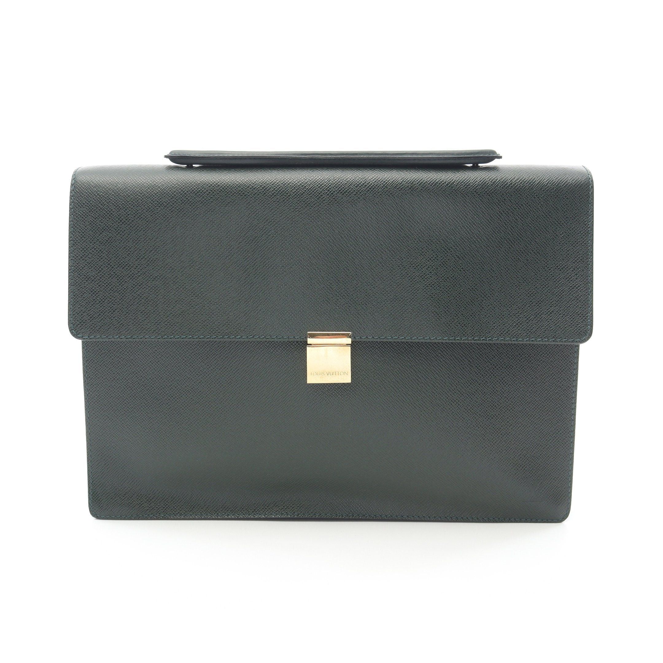 Louis Vuitton Porte Document Angara Taiga Briefcase Business Bag Leather Green