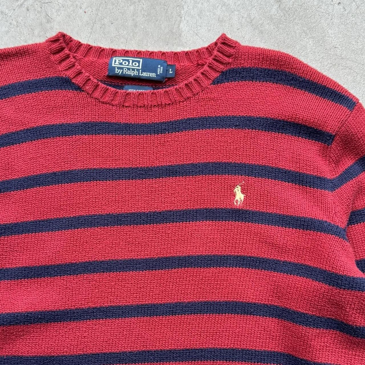 Designer × Polo Ralph Lauren × Vintage Vintage Polo Ralph Lauren Red/Navy Striped Cotton Sweater Size US L / EU 52-54 / 3 - 2 Thumbnail