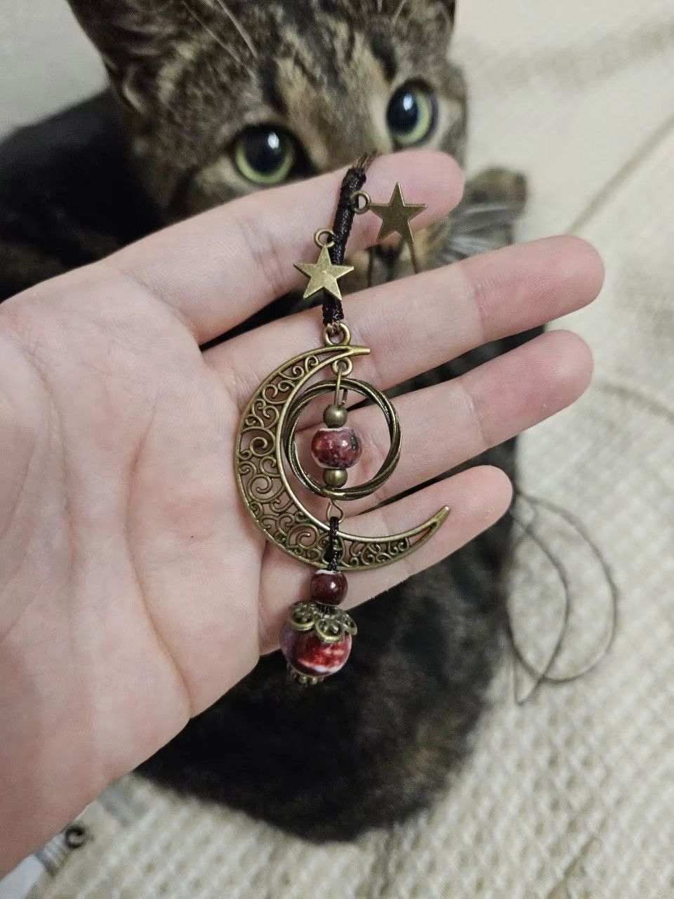 Handmade Moon and Star Pendant Necklace Handmade Jewelry Gift For Her Size ONE SIZE - 5 Thumbnail