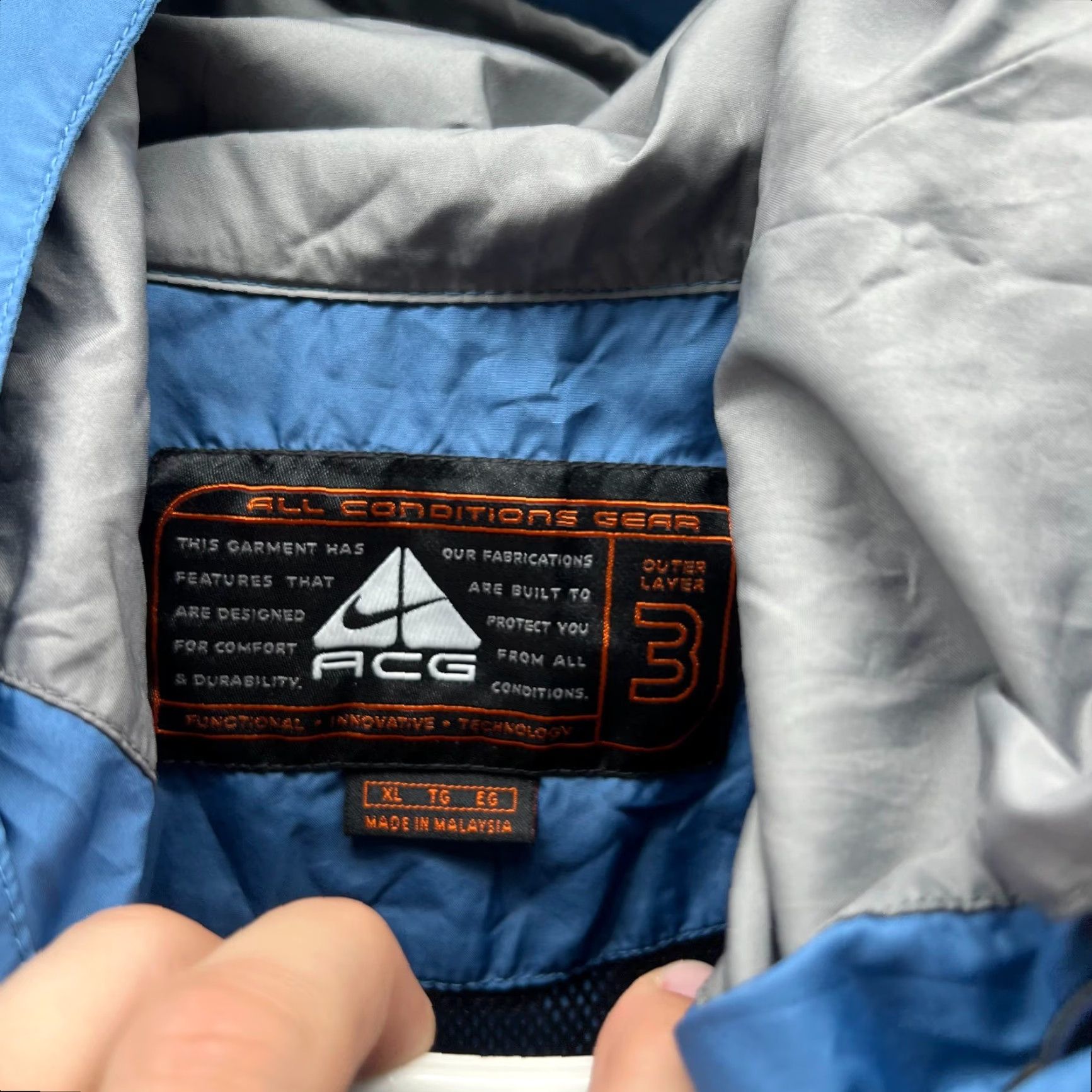 Nike VINTAGE Nike ACG Jacket Mens XL Blue Navy Gray Half Zip Hooded Windbreaker Anorak VTG Size US XL / EU 56 / 4 - 4 Thumbnail
