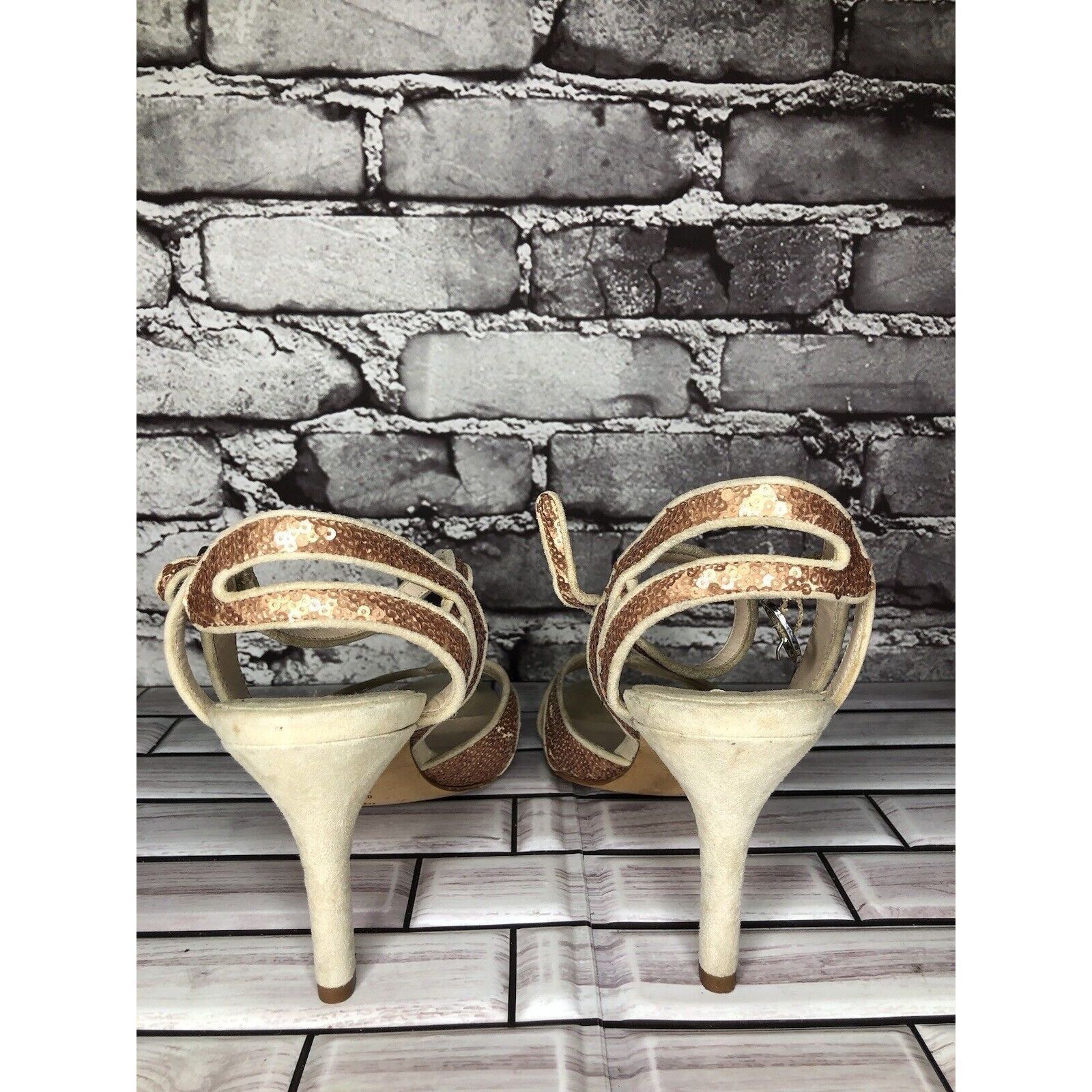 Other La Fenice Venezia Rose Pink Sequin Beige Suede Open Toe Heel Size US 10 / IT 40 - 5 Thumbnail