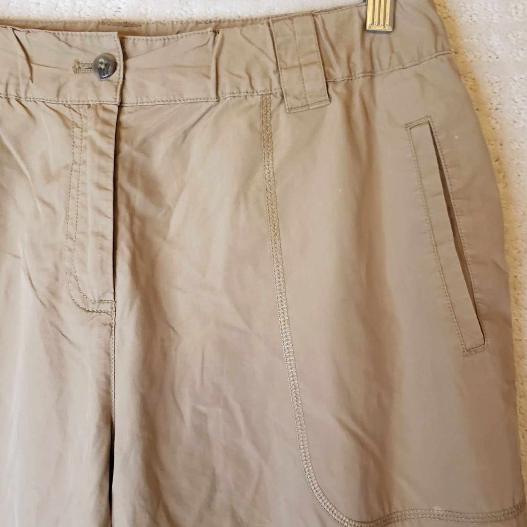 J. Jill J. Jill Women's Capri Cropped Drawstring Pants Tan Khaki 21 Inseam Size 10 Pockets Adjustable Waist Regular Fit Cotton Capris Size 32" / US 10 / IT 46 - 6 Thumbnail