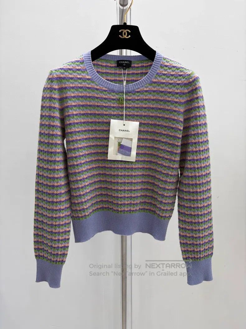 Chanel Chanel Striped handicraft workshop cashmere sweater Size XXS / US 00 / IT 34 - 1 Thumbnail