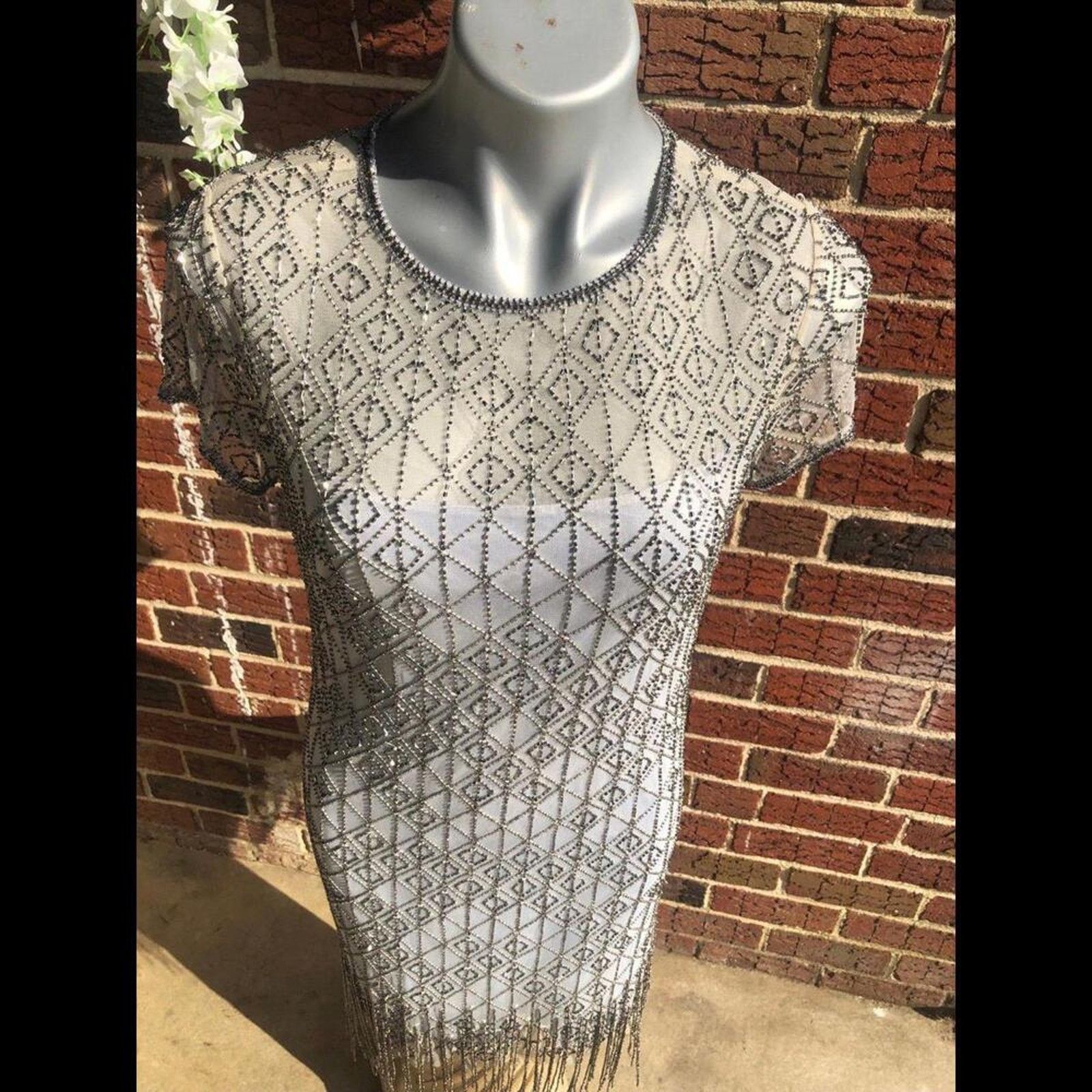 Other Flapper great gatsby French 1920 style beaded mid Dress gown Size S / US 4 / IT 40 - 6 Thumbnail