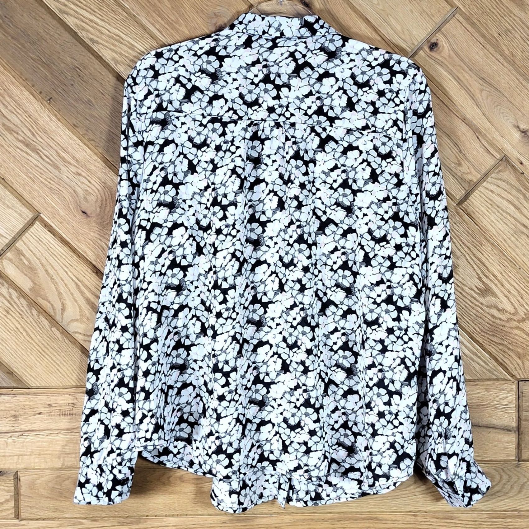 Vintage ELLE Shirt Women XL Black White Floral Geometric Print Long Sleeve Button Down Size XL / US 12-14 / IT 48-50 - 5 Thumbnail