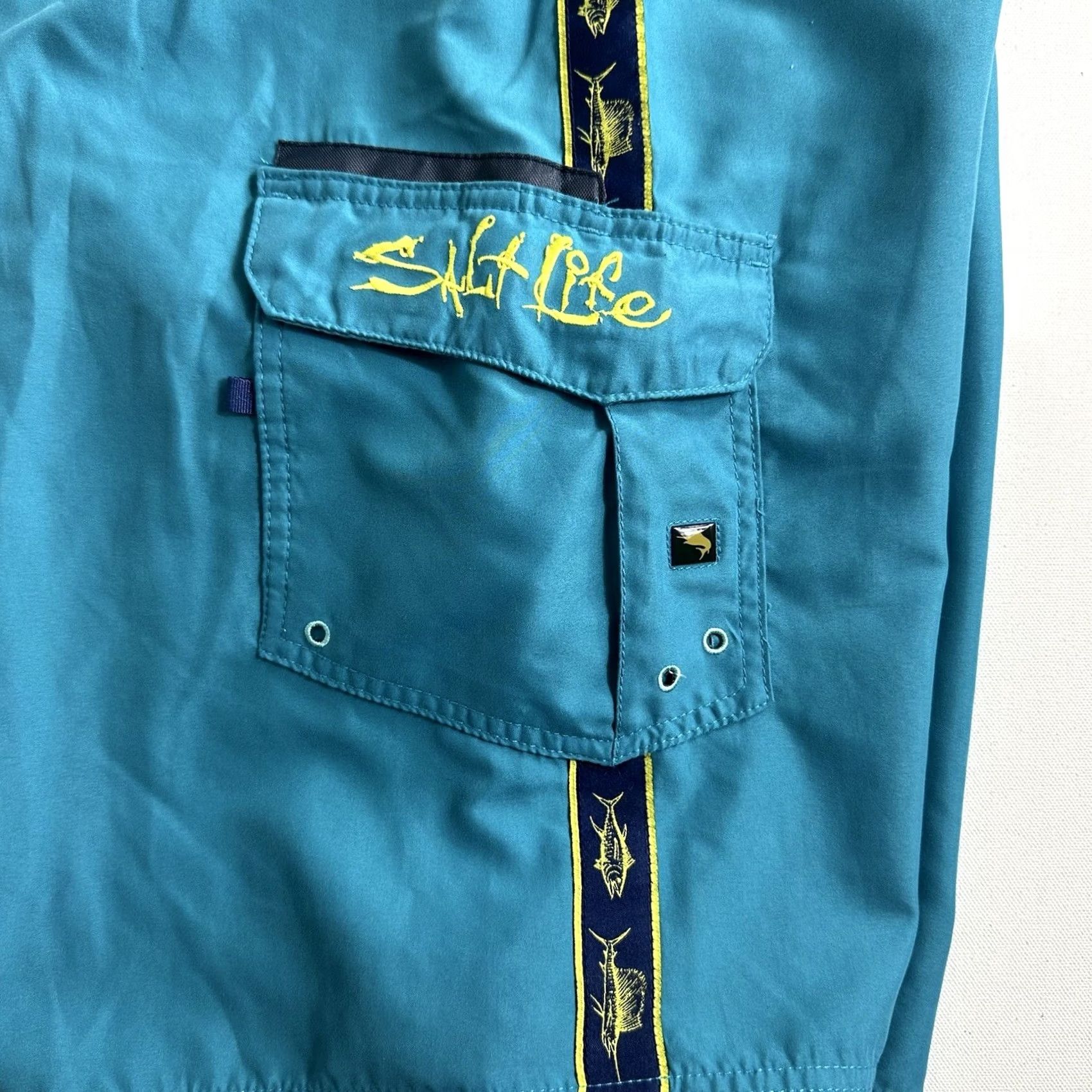 Vintage Salt Life Men XL Beach Cargo Shorts Blue Swim Trunk SLX-QD Board Pockets Drawstring Size US 36 / EU 52 - 4 Thumbnail