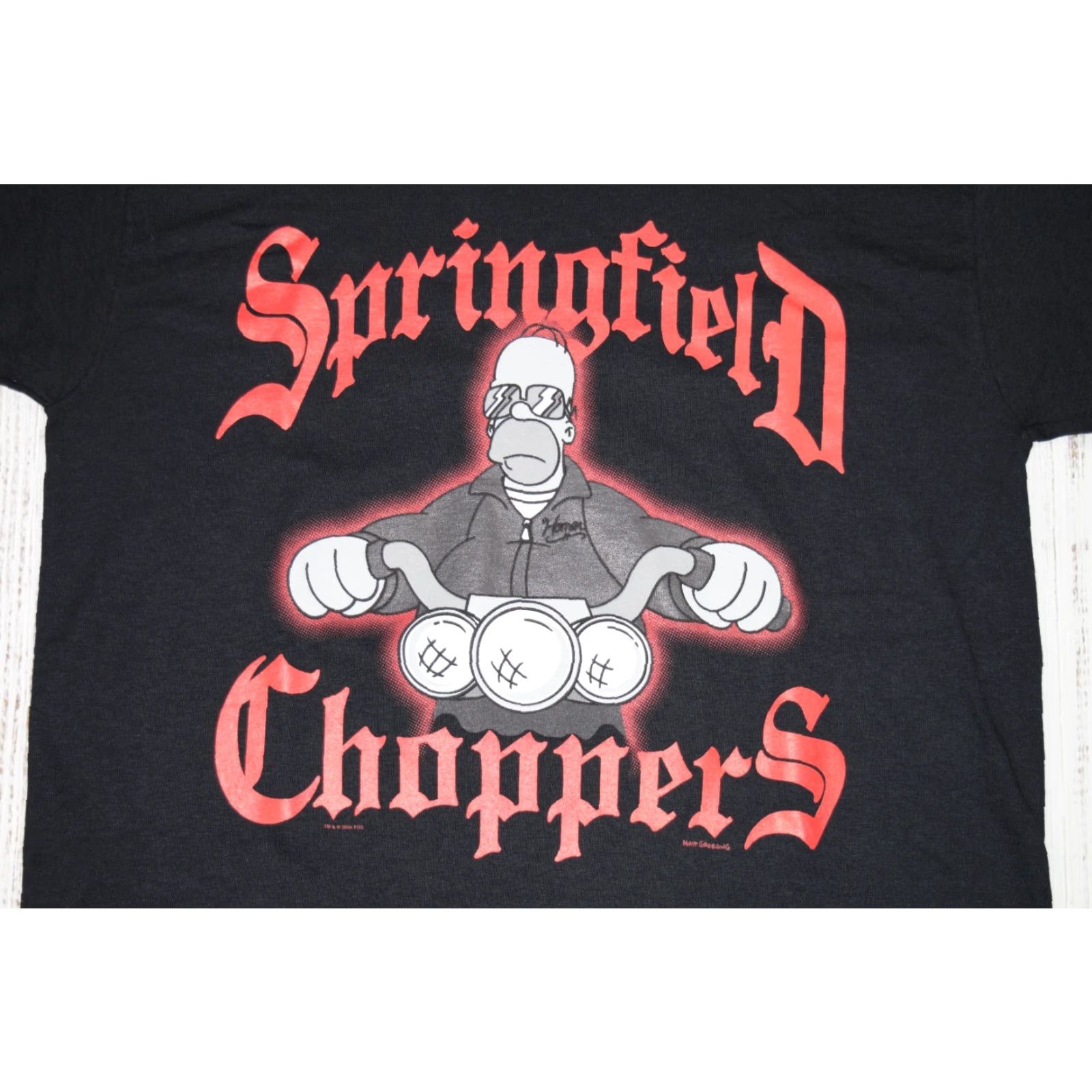 Fruit Of The Loom VINTAGE 2004 SPRINGFIELD CHOPPERS HOMER SIMPSON BLACK T-SHIRT Adult Medium Cotton Normcore Mens Size US M / EU 48-50 / 2 - 2 Thumbnail