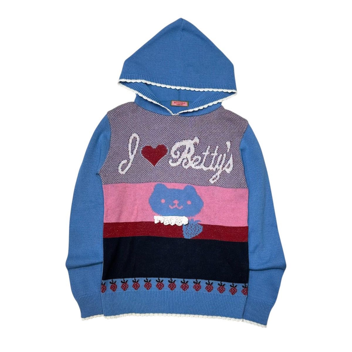 Angel Blue Early 00s Betty's Blue by Shinji Abe Strawberry Knit Hoodies Size ONE SIZE - 1 Thumbnail