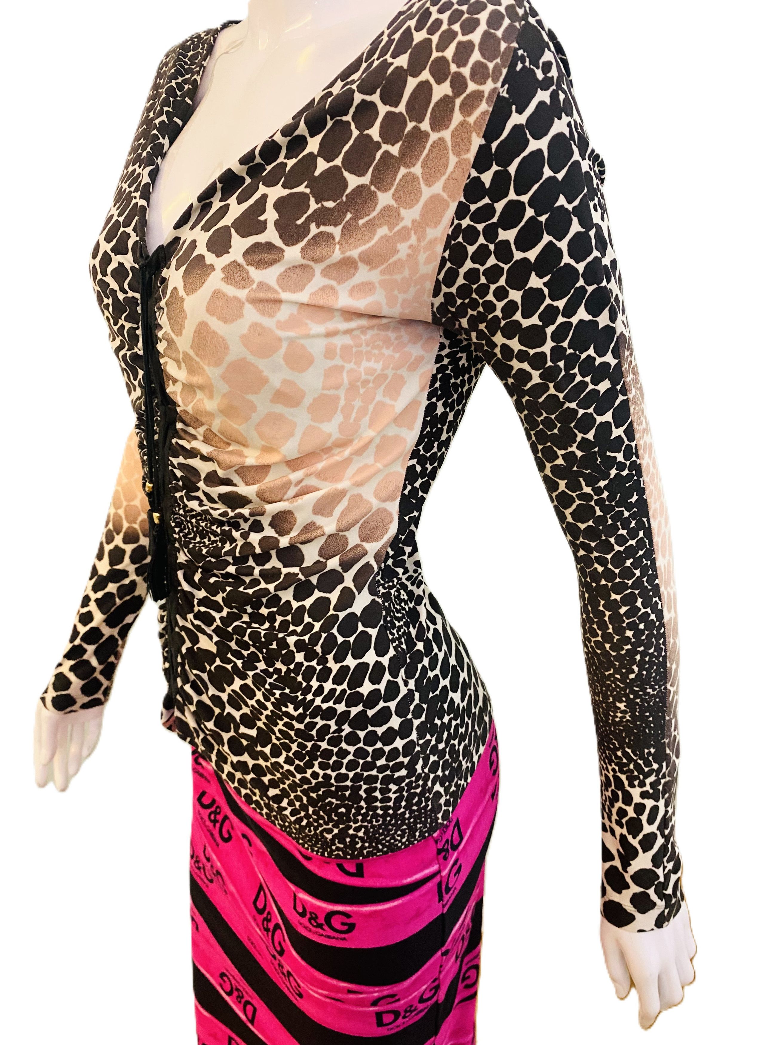 Roberto Cavalli Roberto Cavalli Lace Up 2004 S/S Giraffe Leopard Animal Top Size M / US 6-8 / IT 42-44 - 6 Thumbnail