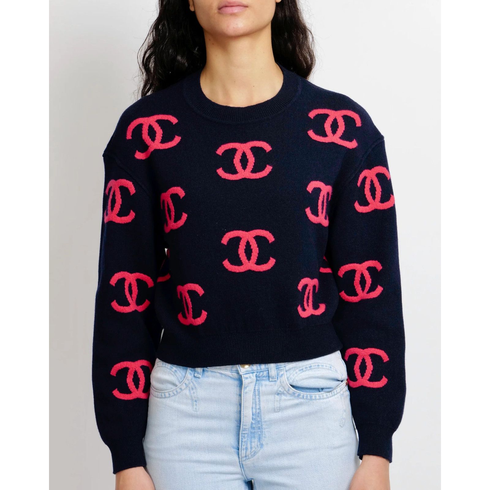 Chanel Chanel 21P Navy Pink CC Logo Cashmere Jumper Sweater 34 Size XS / US 0-2 / IT 36-38 - 3 Thumbnail