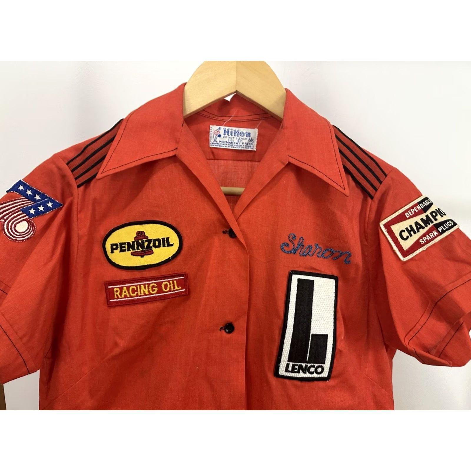Vintage VTG 60s Wichita 727 Champion Spark Lenco Pennzoil Chain Stitch Pit Crew Shirt 32 Women Orange Red Button-Up Short Sleeve Size 32 Size XXS / US 00 / IT 34 - 5 Thumbnail