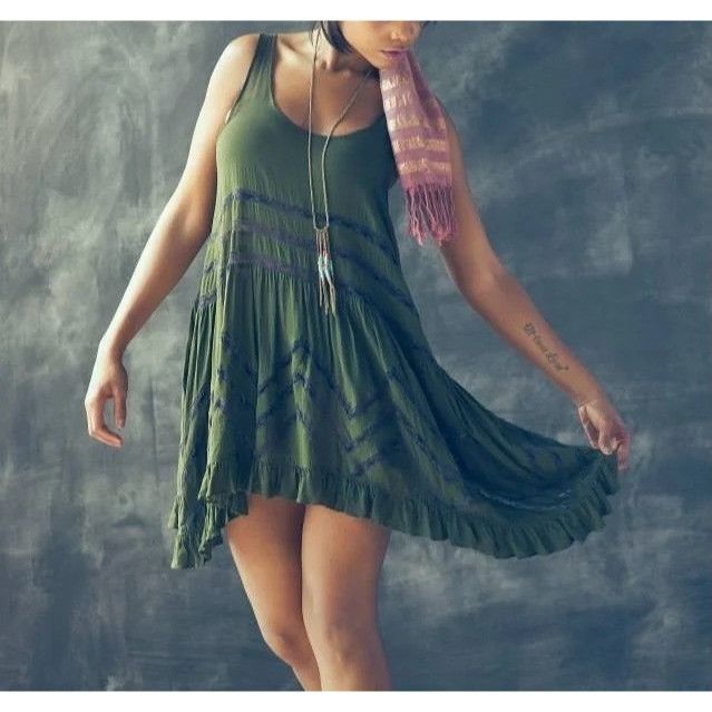 Free People Free People Green Voile & Lace Tunic Slip Dress | Boho Whims Size S / US 4 / IT 40 - 6 Thumbnail