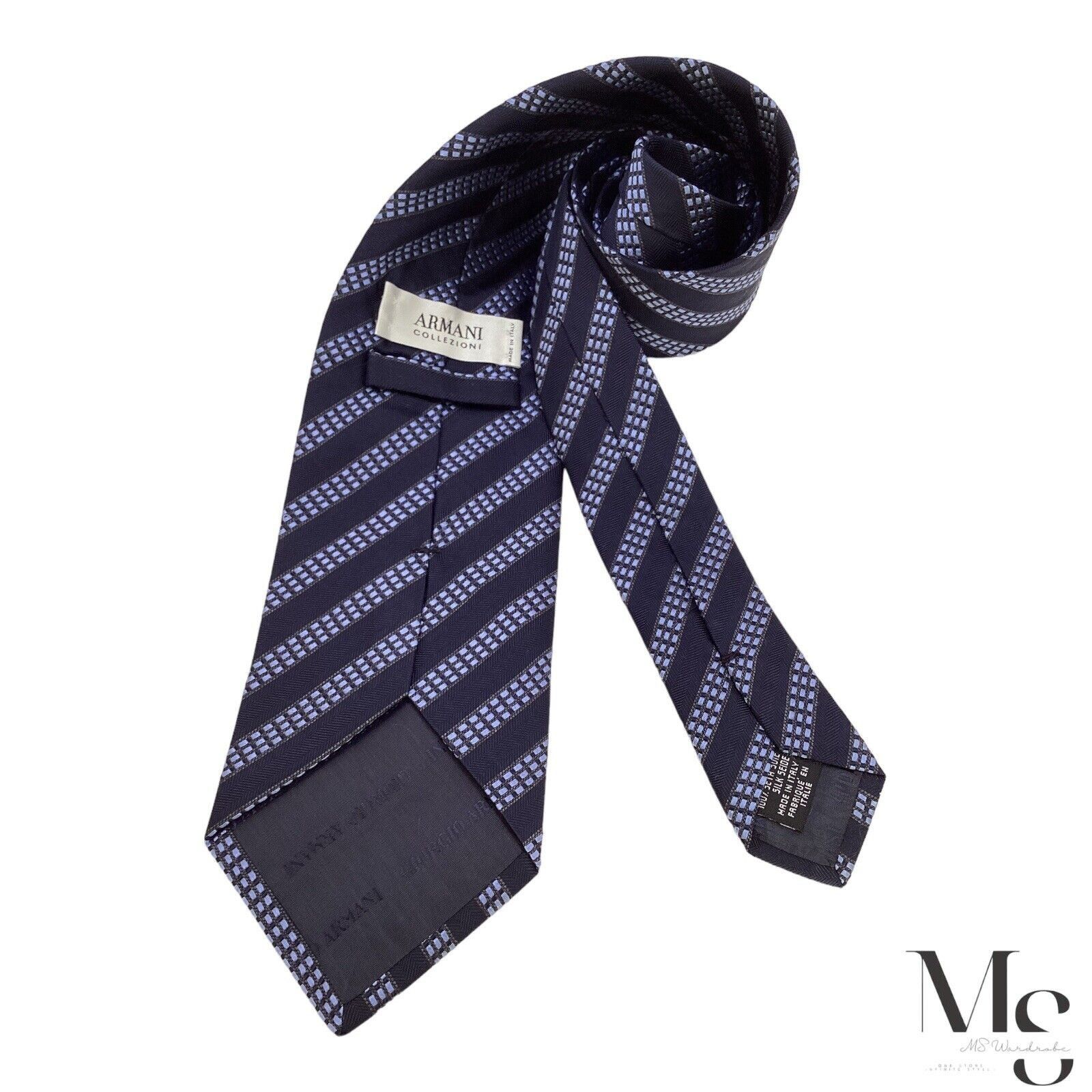 Armani ARMANI COLLEZIONI Navy Blue Striped Silk Tie Italy W:3.75" Size ONE SIZE - 2 Thumbnail