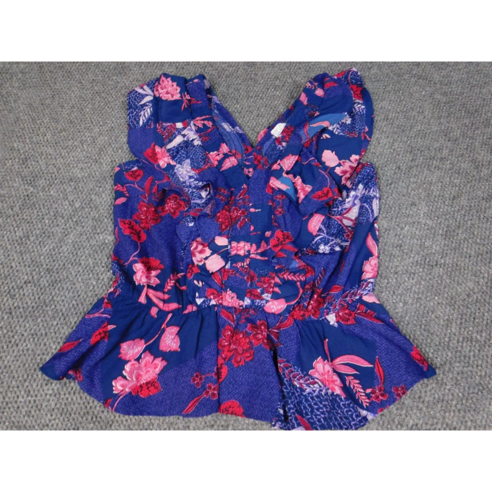Vintage Sofia Blouse Womens Large Purple Floral Stretch Pullover Sleeveless Crew Neck Casual L Purple Regular Size L / US 10 / IT 46 - 2 Thumbnail