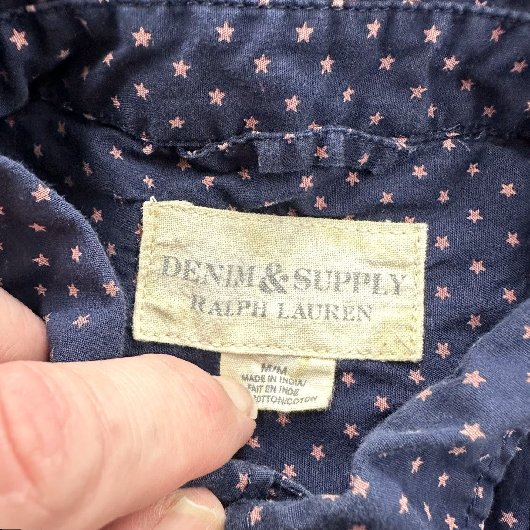 Vintage Denim & Supply Ralph Lauren Shirt Men Medium Blue Button-Down Stars All Over Size US M / EU 48-50 / 2 - 3 Thumbnail