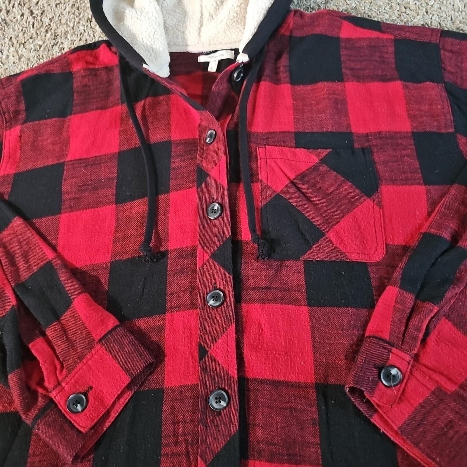 Other Maurices L Hooded Button Up Flannel Shirt Size L / US 10 / IT 46 - 2 Thumbnail