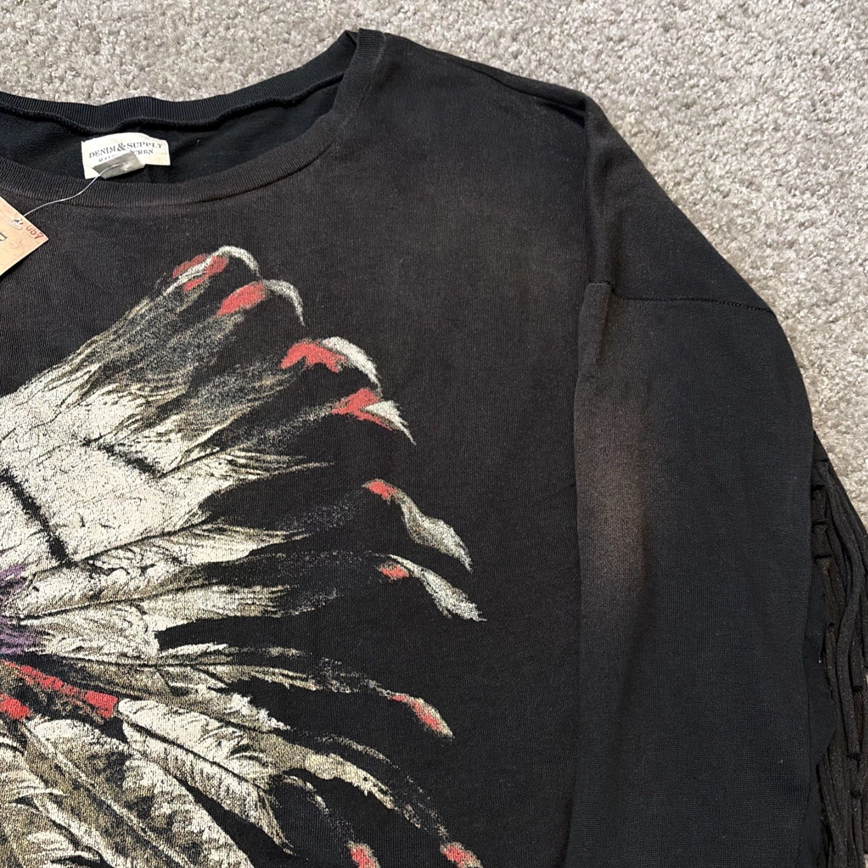 Vintage VINTAGE Denim & Supply Ralph Lauren Women’s Native Chief Headdress Fringe Shirt Top NWT M Black Womens Shirt Size M / US 6-8 / IT 42-44 - 5 Thumbnail