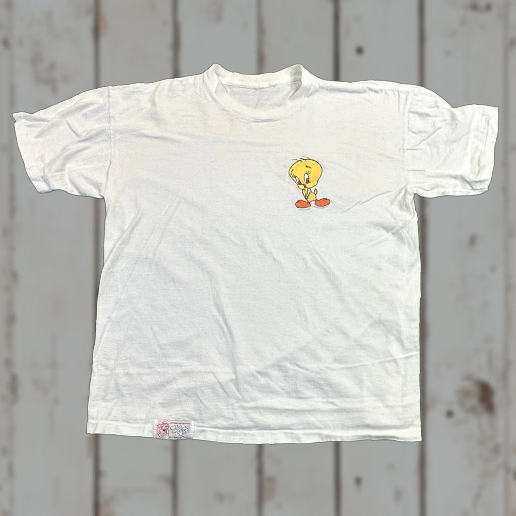 Vintage VINTAGE Too Cute Guetta Brothers Tee - Tweety Bird Men's Large Cotton Embroidered Crew Neck T-Shirt USA Made 90s Cartoon Bird Shirt Mens L White Size US L / EU 52-54 / 3 - 1 Thumbnail