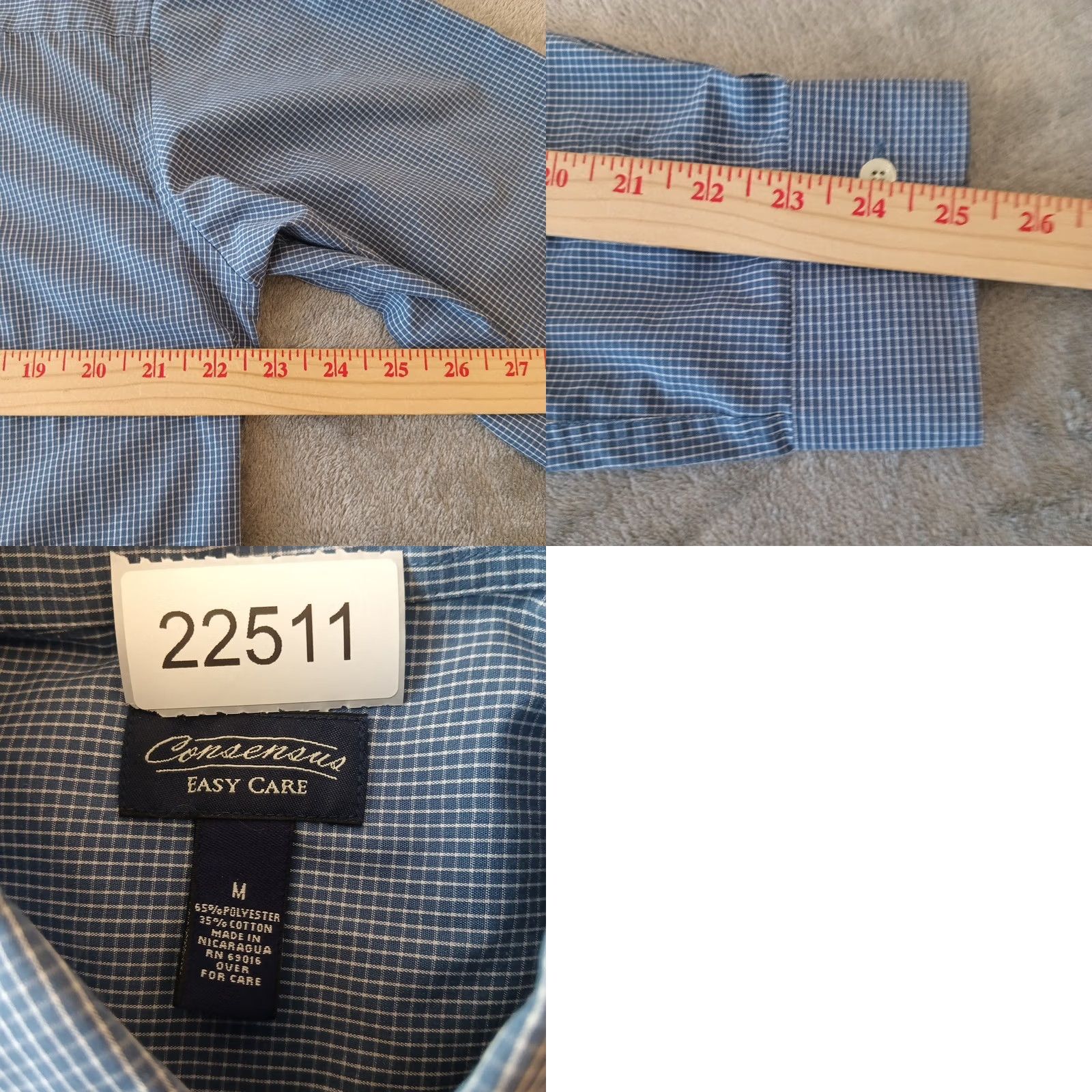Vintage Consensus Mens Medium Blue Plaid Long Sleeve Button Down Shirt Easy Care Size US M / EU 48-50 / 2 - 8 Thumbnail