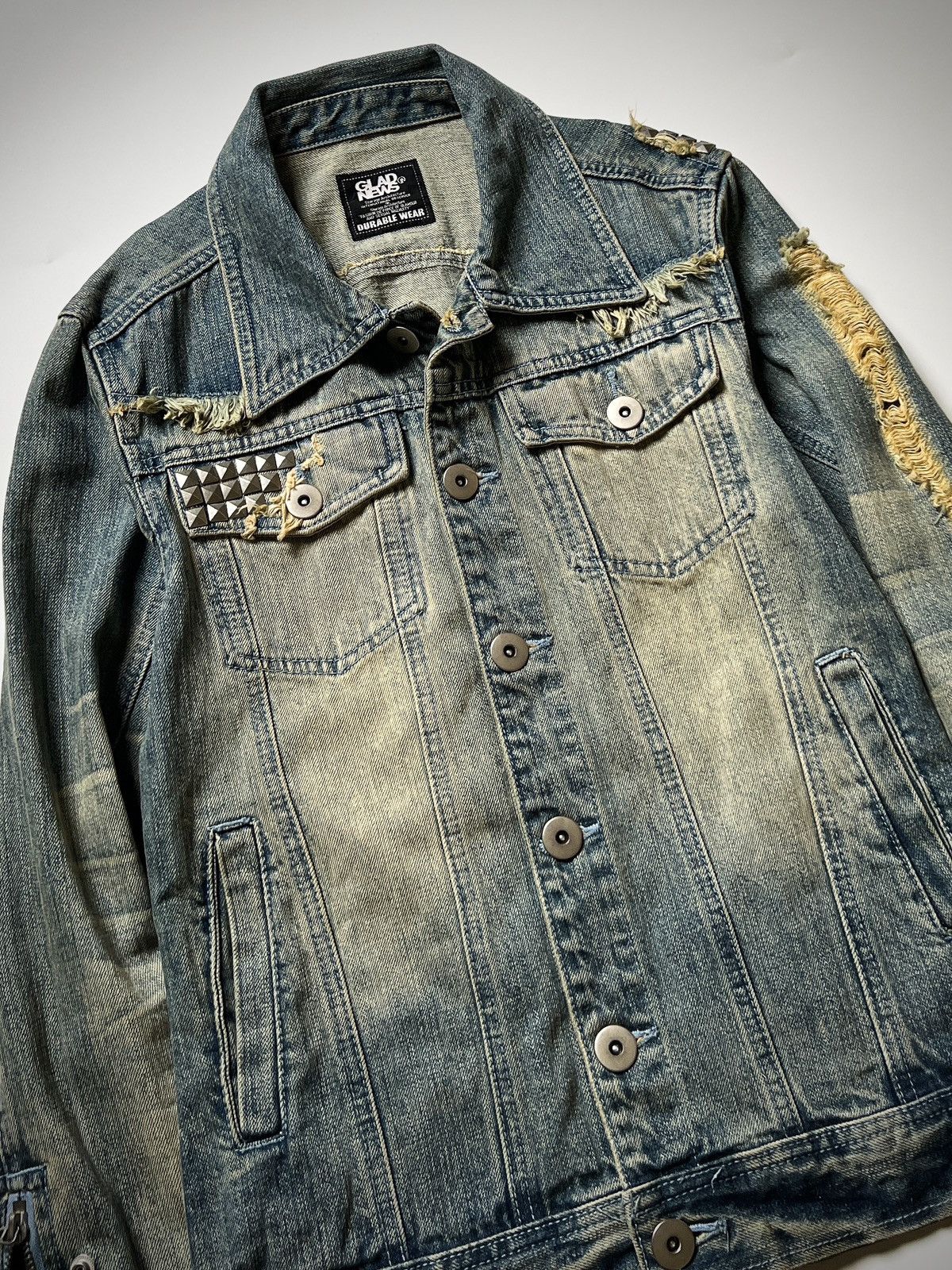 Japanese Brand GLAD NEWS Mudwash Distressed Studded Punk Archive Jacket Y2K Size US S / EU 44-46 / 1 - 2 Thumbnail