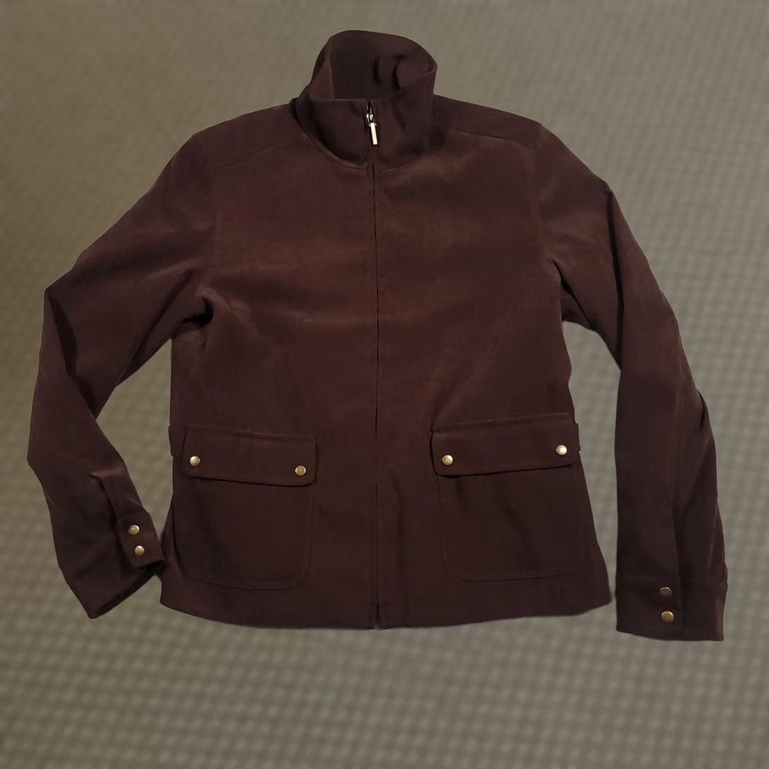 Talbots Talbots Womens Full Zip Jacket 10P Petite Brown Long Sleeve Shoulder Pads Size L / US 10 / IT 46 - 1 Thumbnail