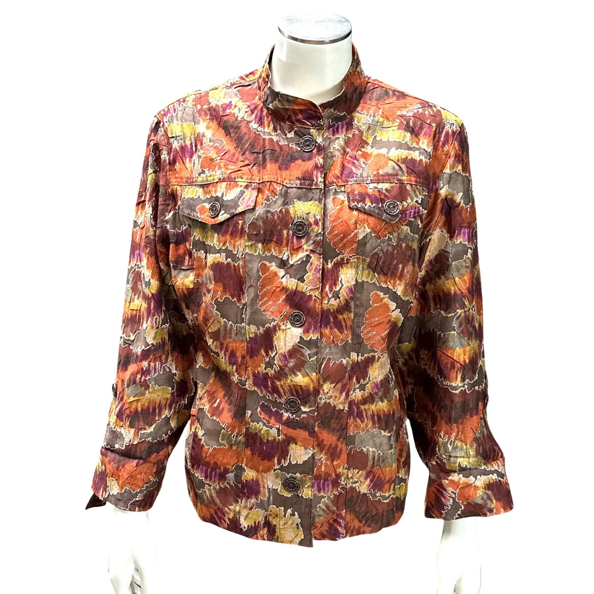Other Ruby Rd Size 10 Autumn Print Mandarin Collar Button Jacket Size L / US 10 / IT 46 - 2 Thumbnail