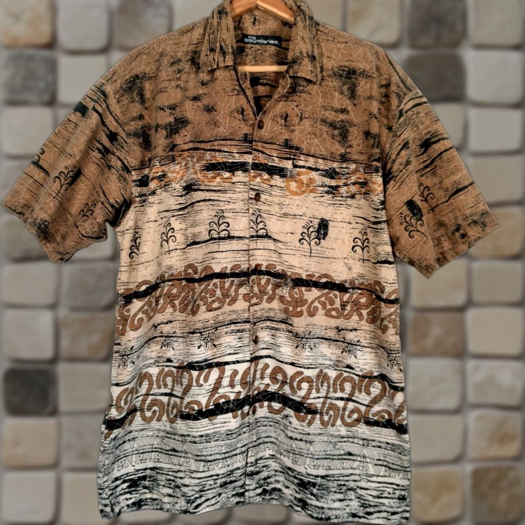Vintage VINTAGE No Boundaries Men Large Casual Short Sleeve Shirt Cotton Brown Graphic Print Surf Grunge Y2K Size US L / EU 52-54 / 3 - 1 Thumbnail