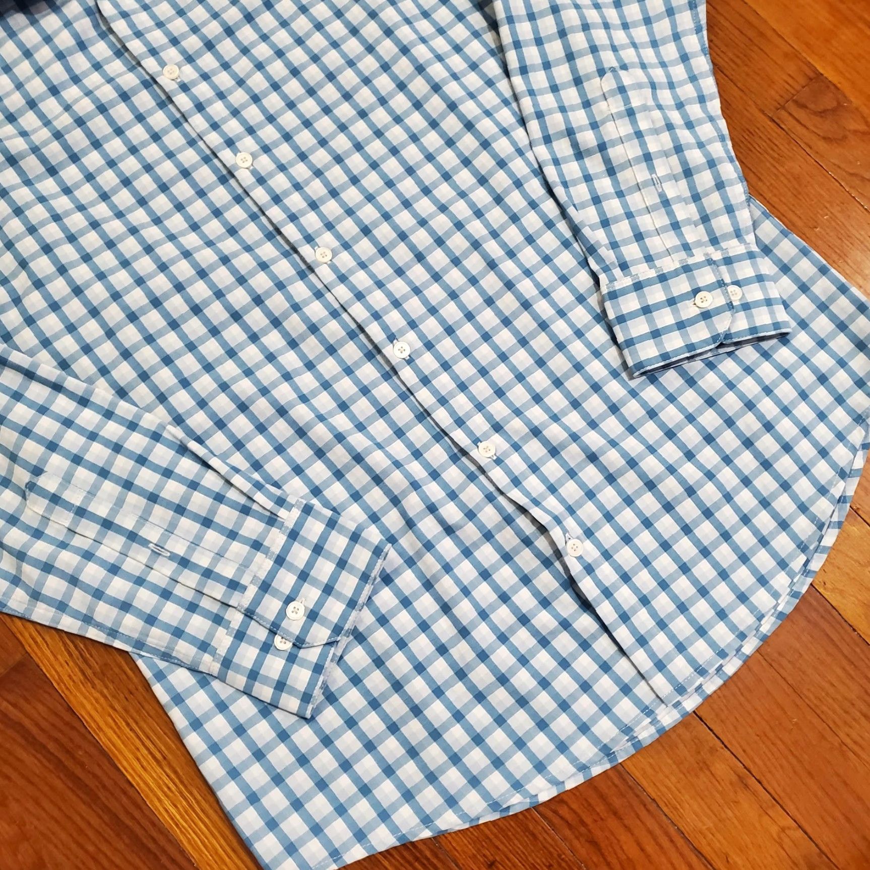 Mizzen+Main VINTAGE not applicable, so: Mizzen+Main Leeward Shirt Mens L Blue Gingham Trim Fit Performance 1WS-0950 Size US L / EU 52-54 / 3 - 2 Thumbnail