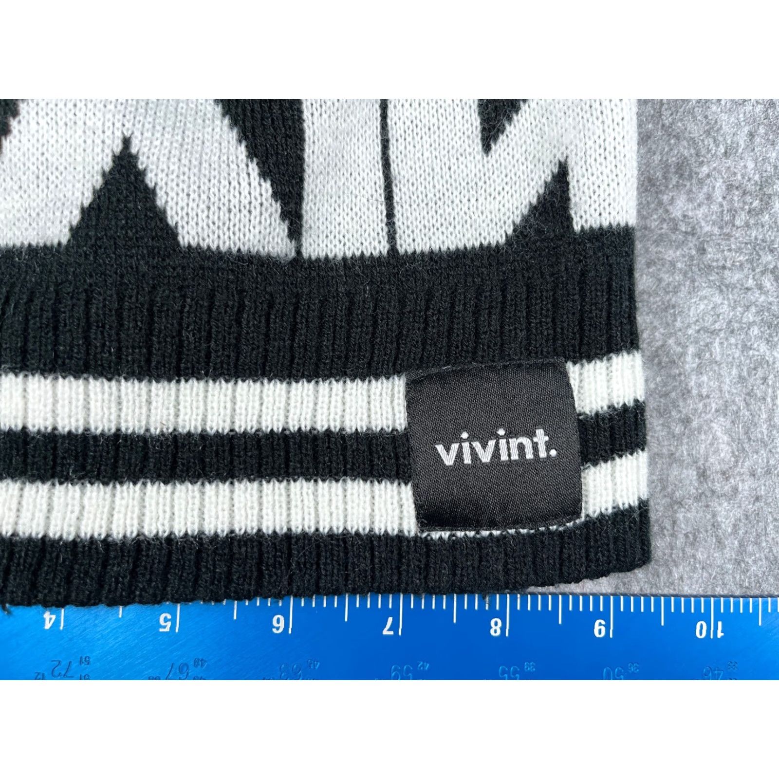 Vintage Vivint Beanie Toque Adult One Size Black White Striped Knit Acrylic Security Pom Size ONE SIZE - 2 Thumbnail