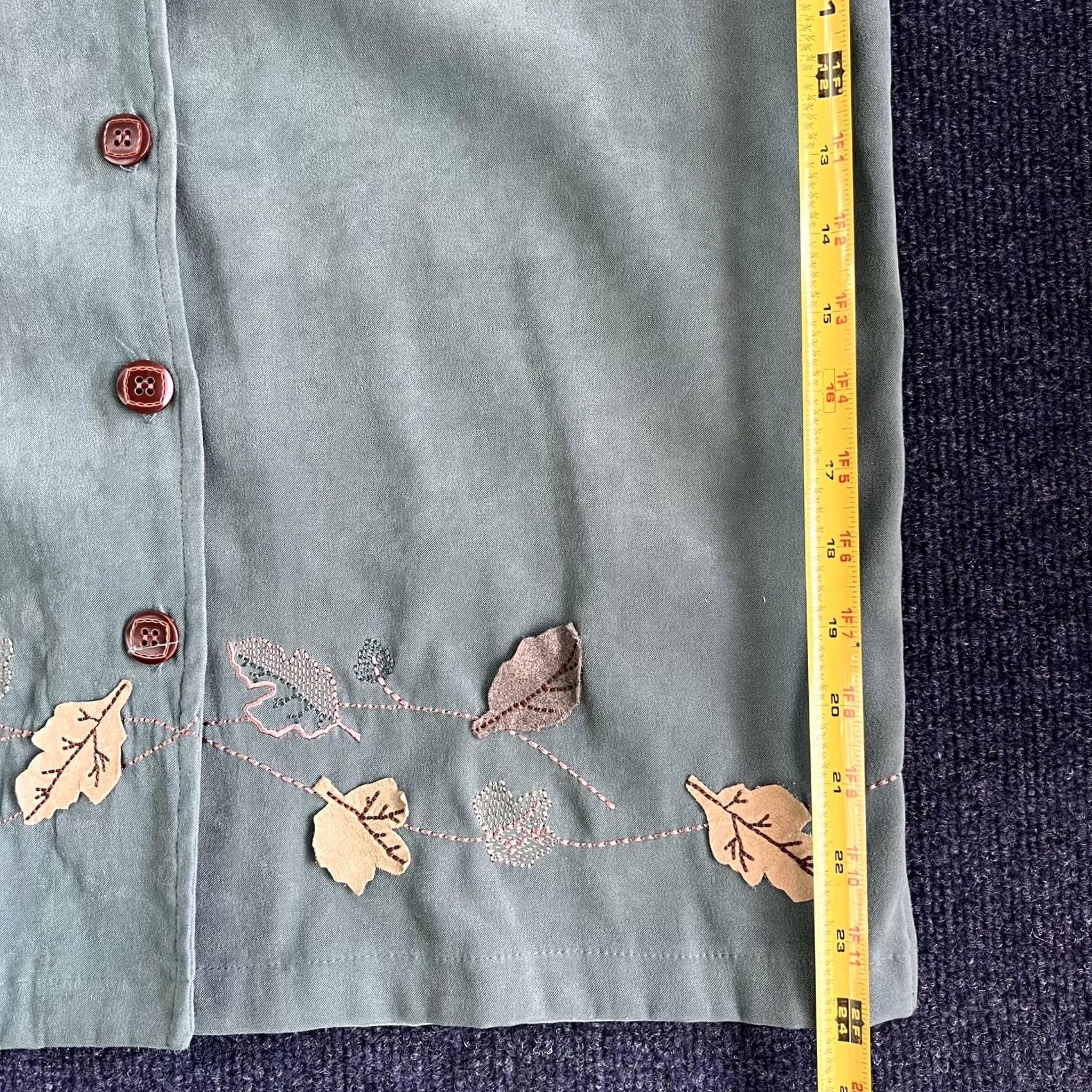 Vintage Teddi Button-Up Shirt Womens Small Green Leaf Embroidered Long Sleeve Top Fall Size S / US 4 / IT 40 - 5 Thumbnail