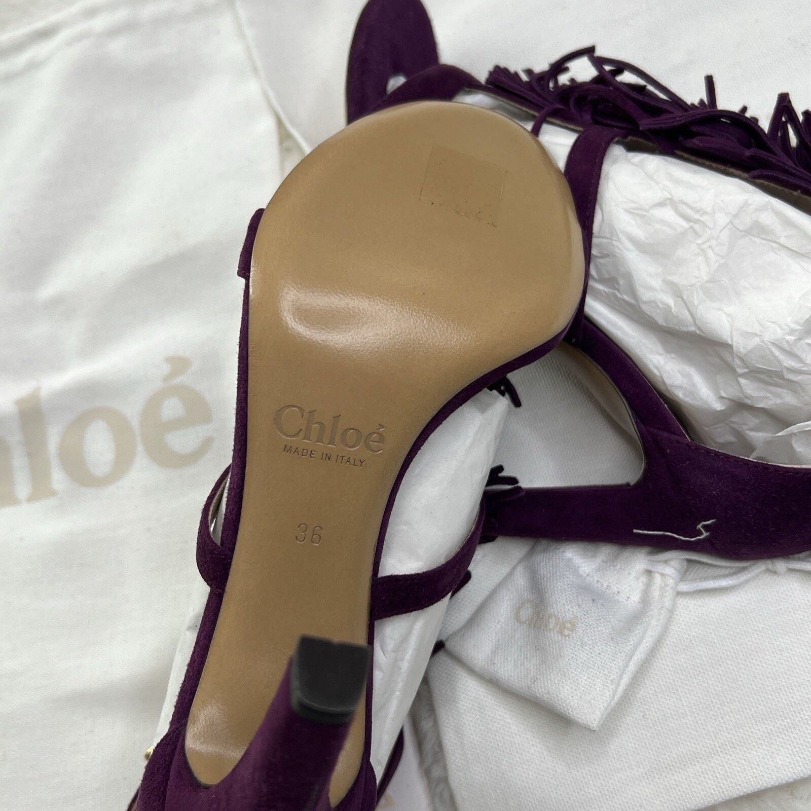 Chloe CHOLE-Fringe Suede Heel/Sandal Violet In Box-Made In Italy Size US 6 / IT 36 - 8 Thumbnail