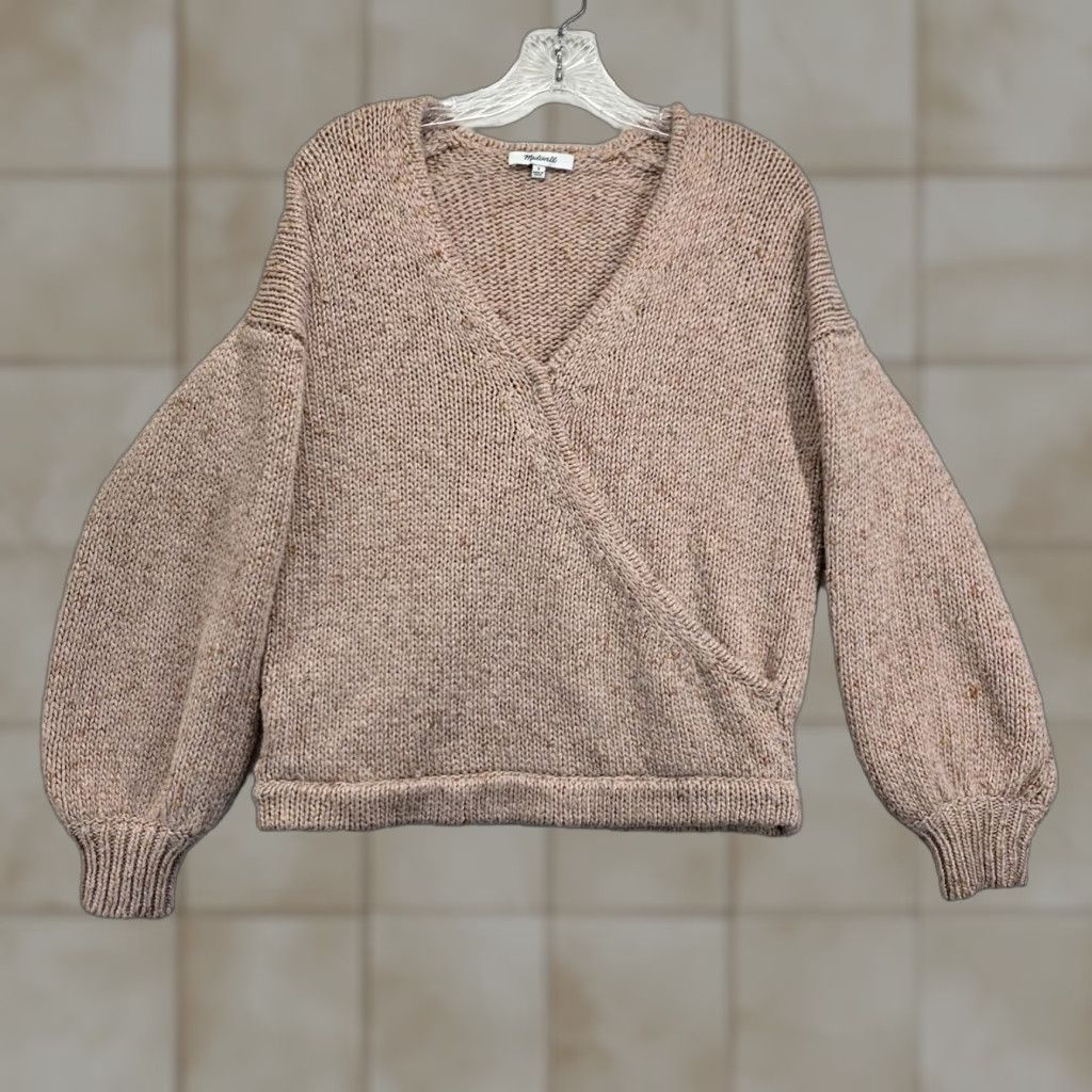 Madewell MADewell Light Pink Sweater Beresford Wrap Knit Wool Blend V-Neck Long Sleeve Women S Small Breathable Solid Size S / US 4 / IT 40 - 1 Thumbnail