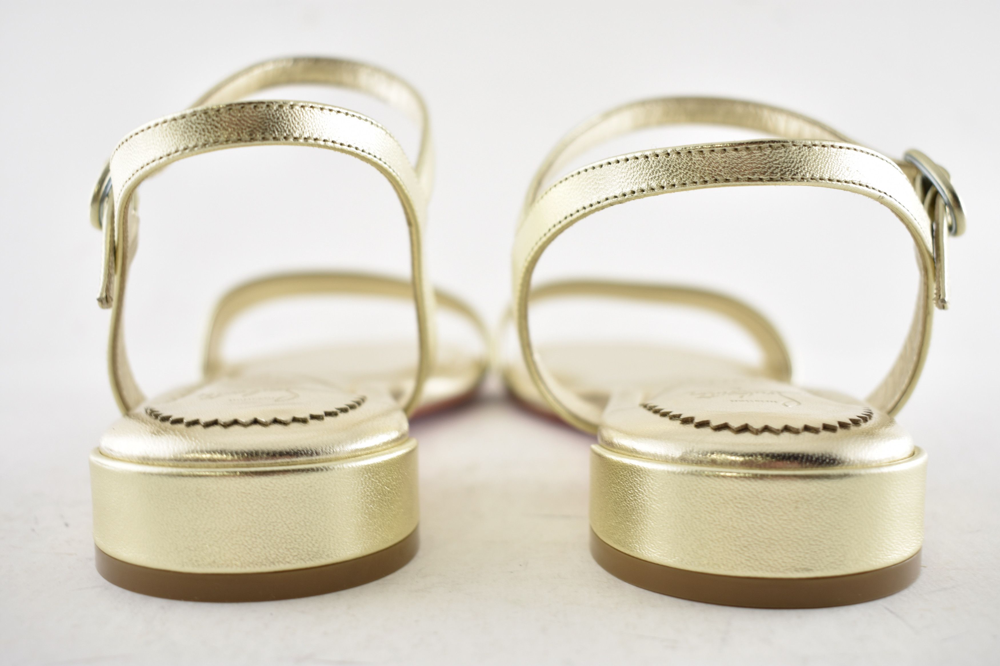 Christian Louboutin Sweet Jane Sandal Flat Platine Gold Leather Ankle Strap 41 Size US 11 / IT 41 - 17 Thumbnail