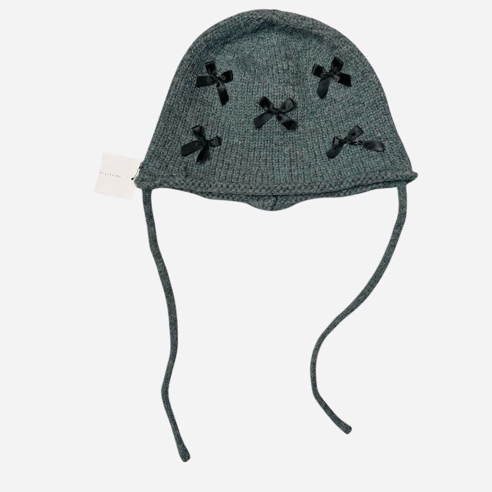 Other New Gray Knit Bucket Hat With Black Bows and Ties Size ONE SIZE - 3 Thumbnail