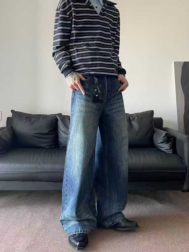 Vintage Blue Hip-Hop Retro Distressed Curved-Leg Jeans Size US 32 / EU 48 - 3 Thumbnail