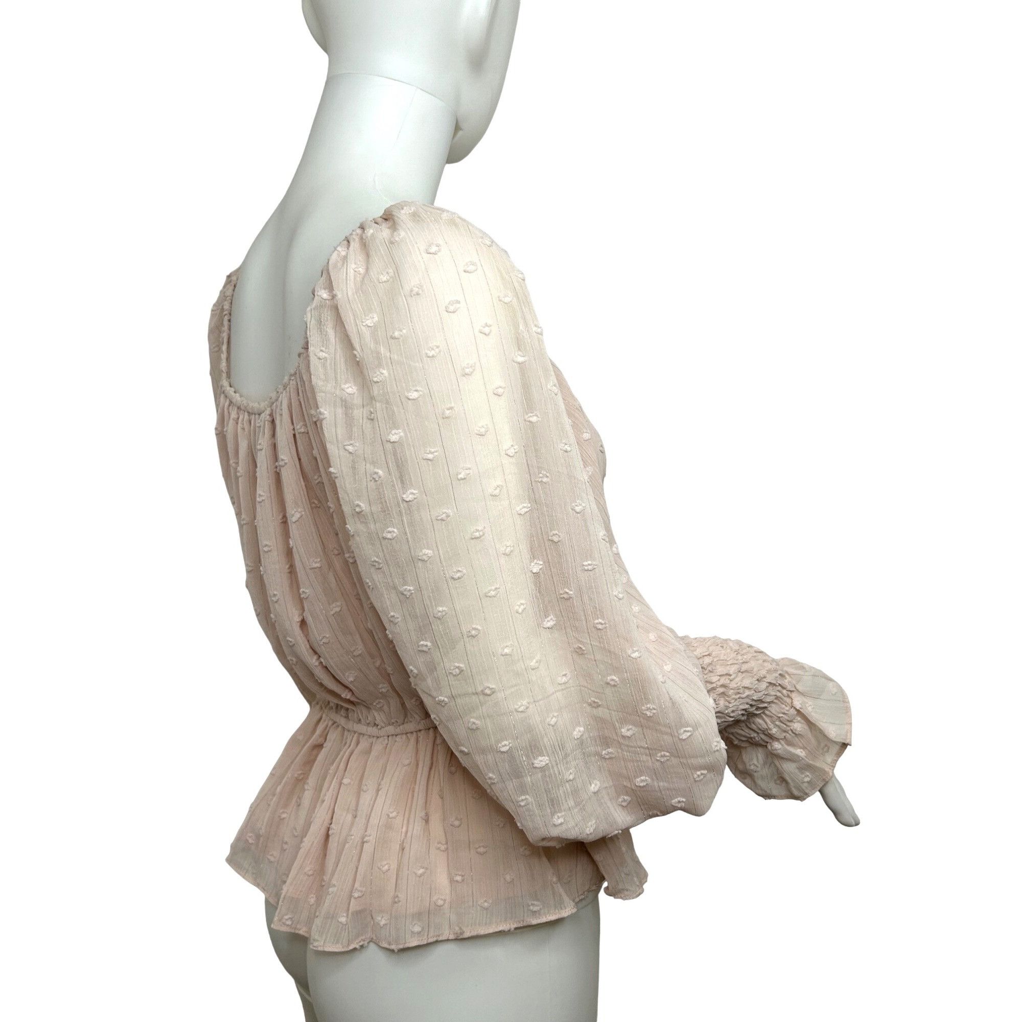 Other DO + BE Blouse Pink S Texture Balloon Sleeve Smocked Ruffle Size S / US 4 / IT 40 - 4 Thumbnail