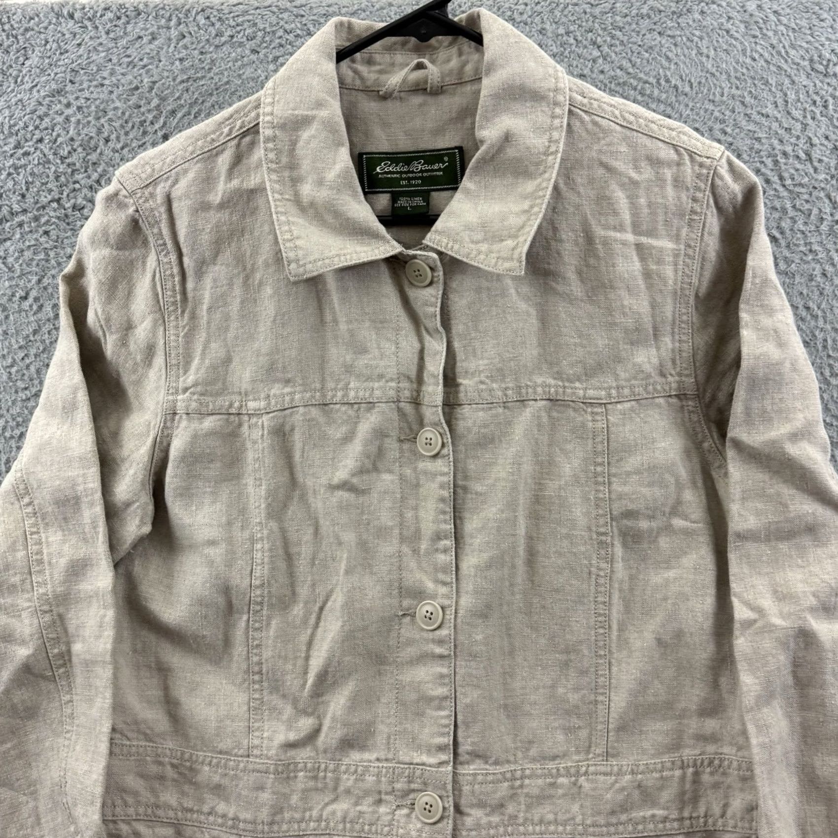 Eddie Bauer Eddie Bauer Jacket Womens Large Beige Linen Button Up Lightweight Boho Lagenlook Ladies Long Sleeve Long Coat Size L / US 10 / IT 46 - 3 Thumbnail